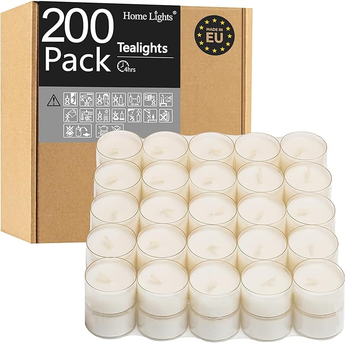 Picture of Tealight Candles, Giant 100 Bulk Packs, White Unscented European Smokeless Clear Cup Tea Lights for Shabbat, Weddings, Christmas, Home Decorative- 200 Pack