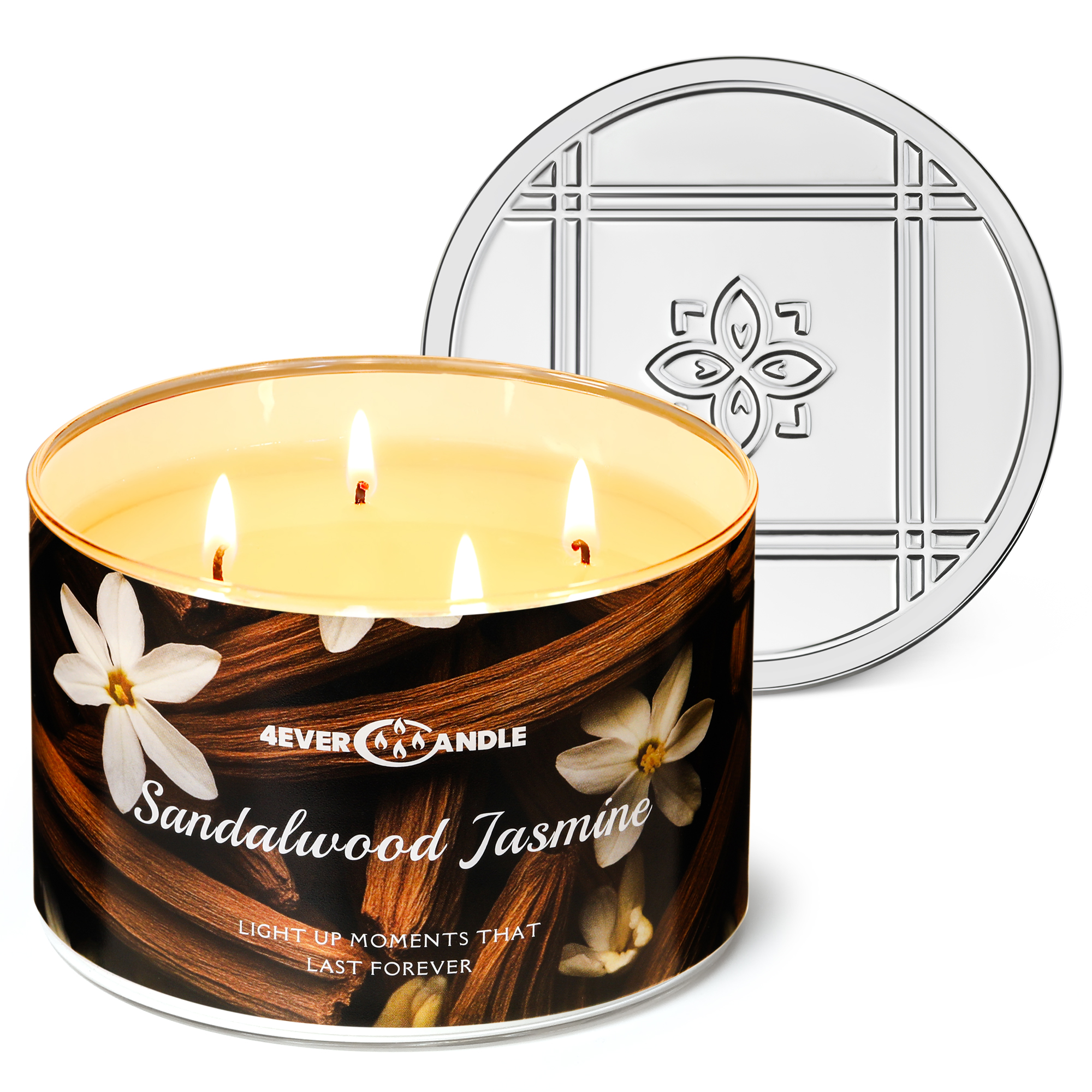Picture of 4EVER CANDLE 4-Wick Candles for Home Scented - 18oz Soy Wax Blend Candle Over 50Hrs Long-Lasting Fragrance, Home Decor and Housewarming Gifts, Sandalwood Jasmine