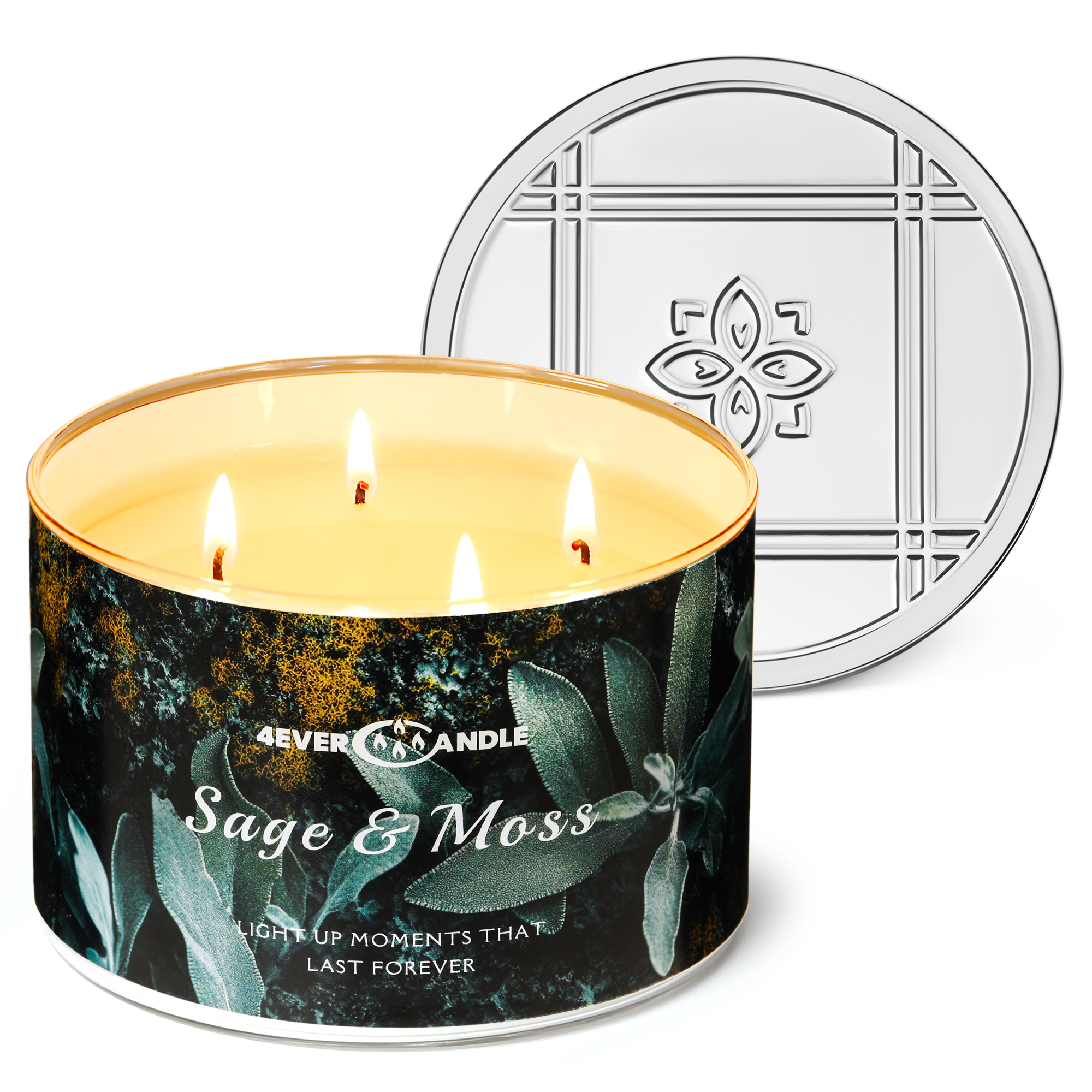 Picture of 4EVER CANDLE 4-Wick Scented Candle - 18oz Soy Wax Blend Candle Over 50Hrs Long-Lasting Fragrance, Home Decor and Housewarming Gifts, Sage & Moss