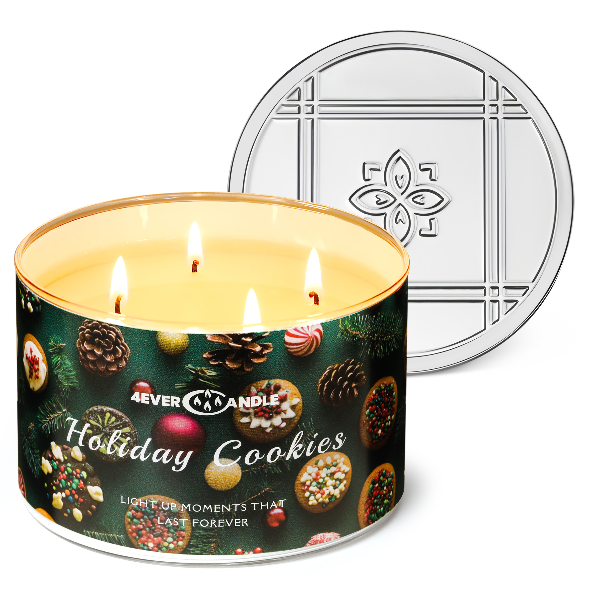 Picture of 4EVER CANDLE Over 50 Hours Jar Candle - 4-Wick Long-Lasting Scented Candles, 18oz Natural Soy Wax Candle for Home, Candle Gifts for Women & Men, Holiday Cookies