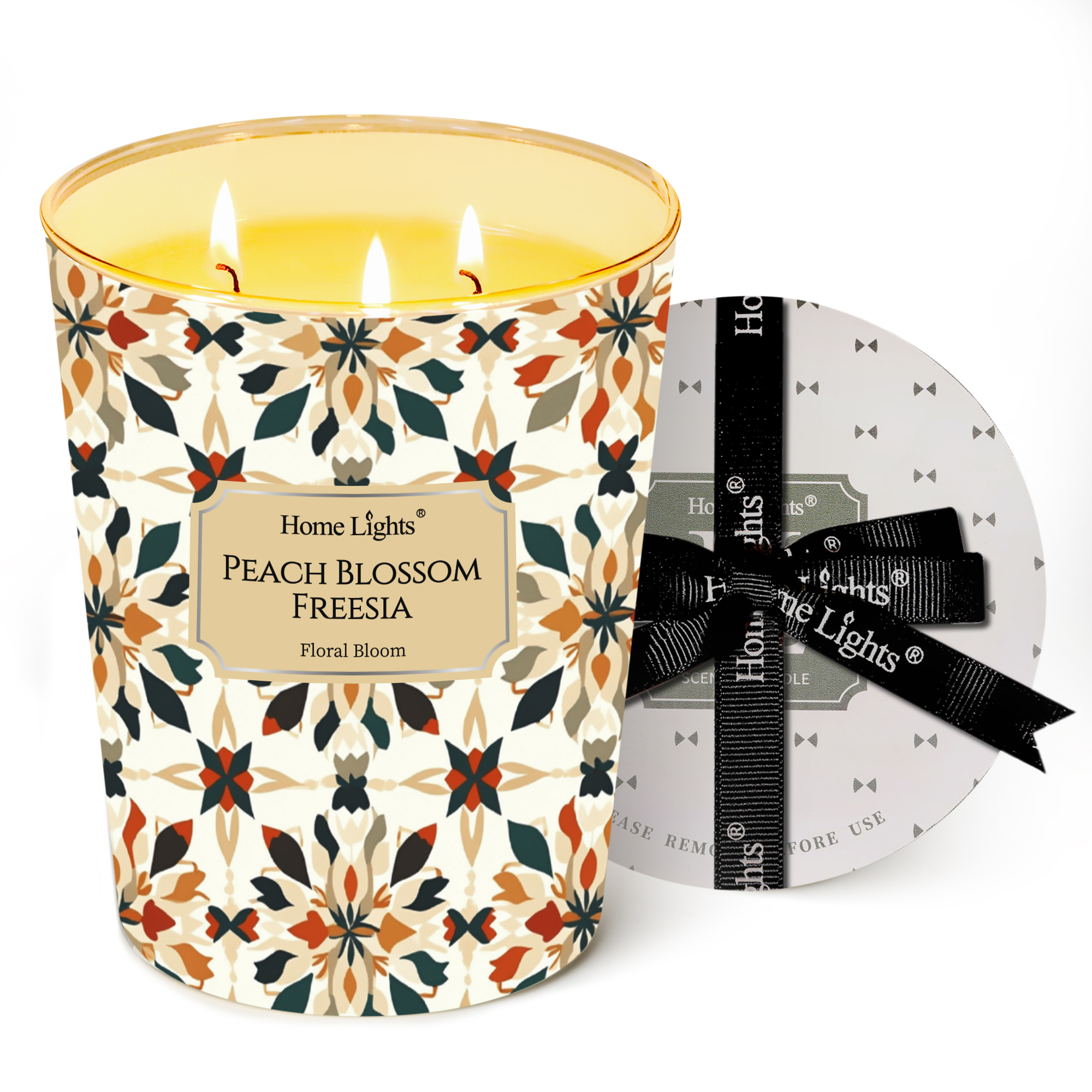 Picture of HomeLights 3-Wick Candles for Home Scented - 34oz Soy Wax Blend Candle Long-Lasting Fragrance, Bohemian Natural Textures Home Decor and Housewarming Gifts, Peach Blossom Freesia