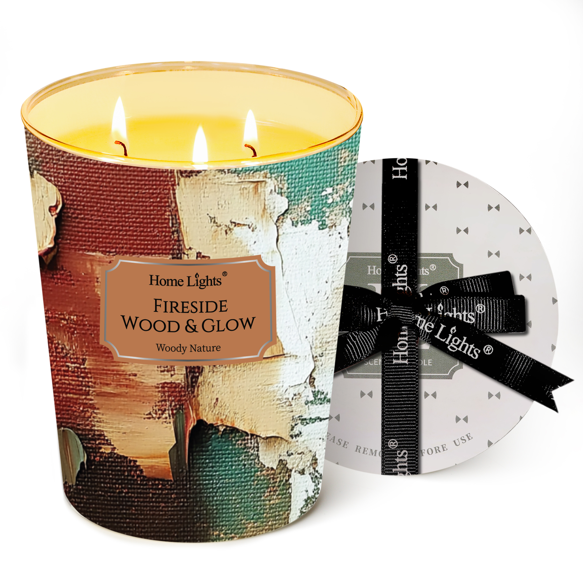 Picture of HomeLights 3-Wick Candles for Home Scented - 34oz Soy Wax Blend Candle Long-Lasting Fragrance, Industrial Chic Home Decor and Housewarming Gifts, Fireside Wood & Glow