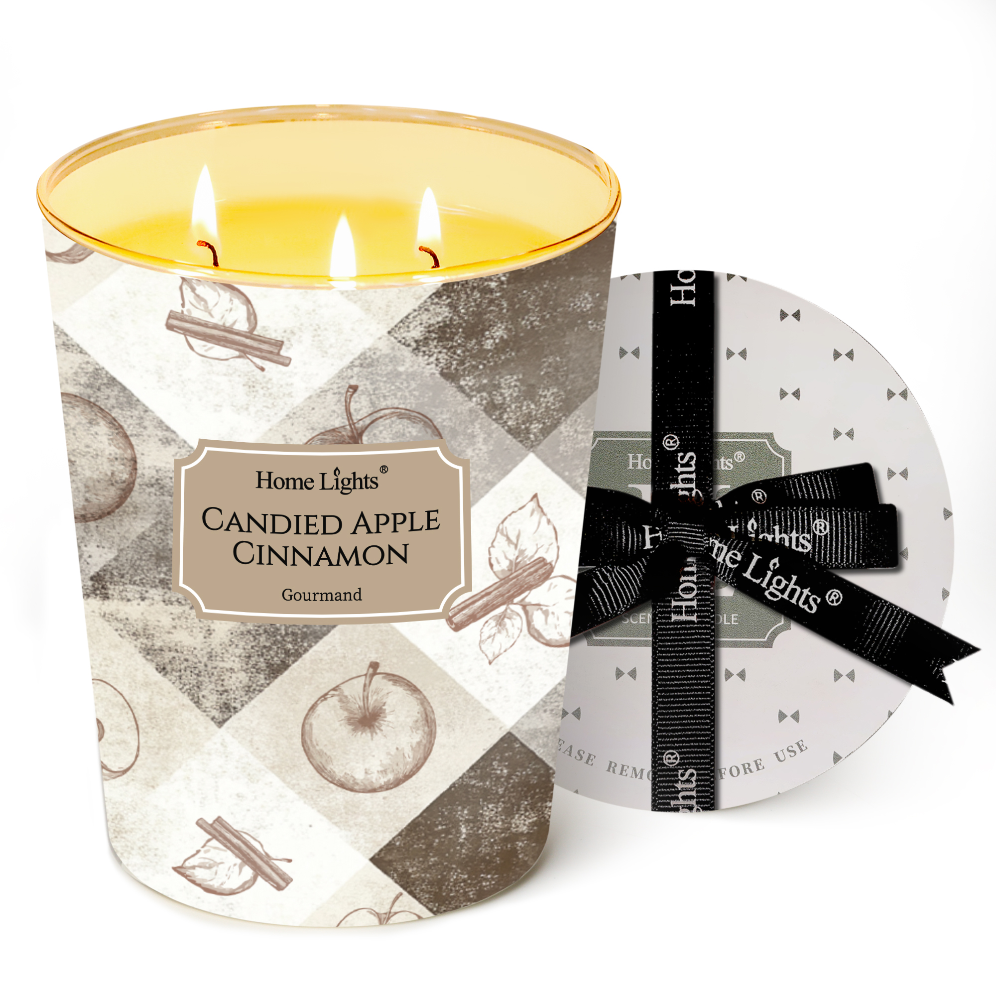 Picture of HomeLights 3-Wick Candles for Home Scented - 34oz Soy Wax Blend Candle Long-Lasting Fragrance, Rustic Modern Home Decor and Housewarming Gifts, Candied Apple Cinnamon
