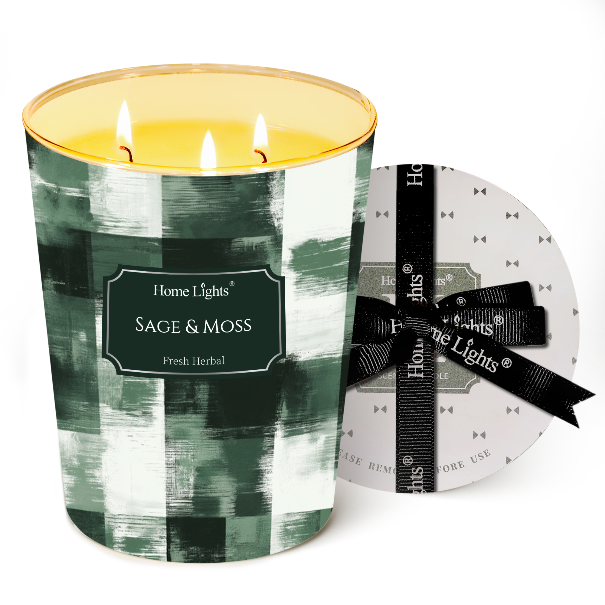 Picture of HomeLights 3-Wick Candles for Home Scented - 34oz Soy Wax Blend Candle Long-Lasting Fragrance, Scandinavian Minimalist Design Home Decor and Housewarming Gifts, Sage & Moss