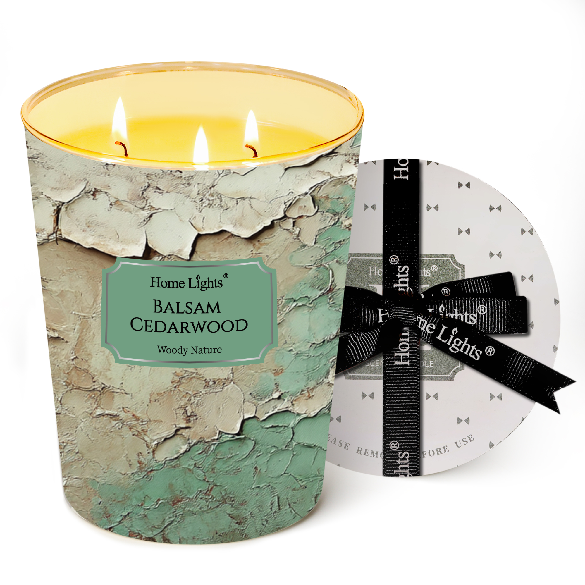 Picture of HomeLights Balsam Cedarwood Scented Candles | 34oz Soy Candles Industrial Chic 3-Wick Large Candle Jars | Ideal Candle Gifts for Events, Home Decor Stress, Relief & Relaxation