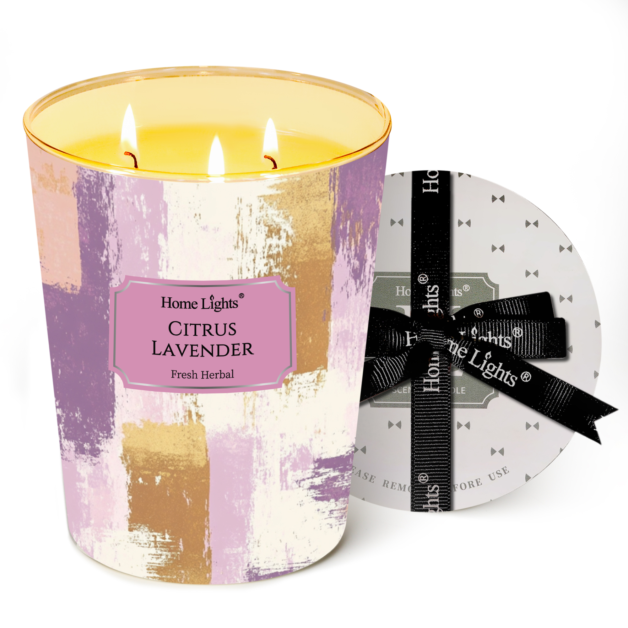 Picture of HomeLights Citrus Lavender Scented Candles | 34oz Soy Candles Scandinavian Minimalist Design 3-Wick Large Candle Jars | Ideal Candle Gifts for Events, Home Decor Stress, Relief & Relaxation