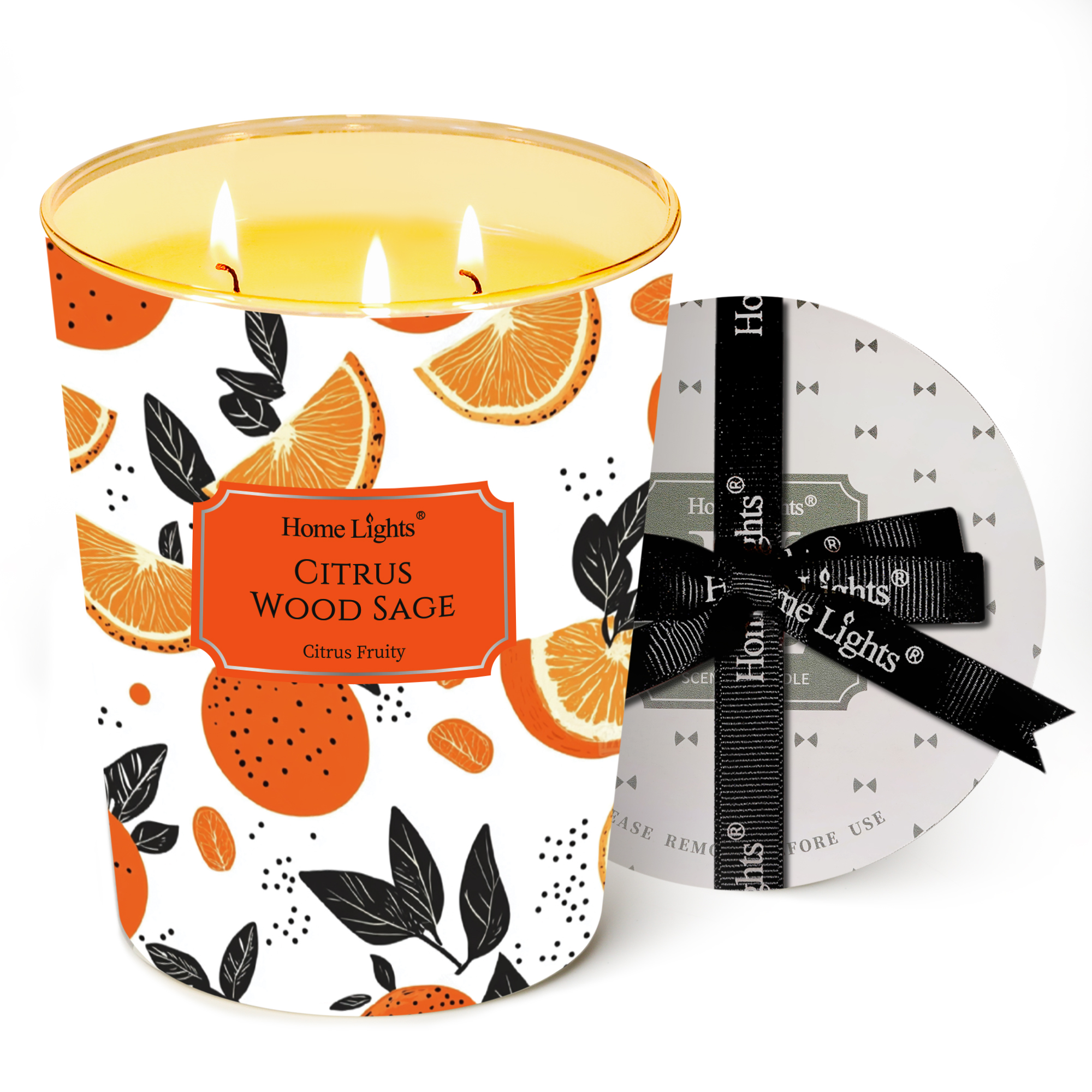 Picture of HomeLights Citrus Wood Sage Scented Candles | 34oz Soy Candles Eclectic Mixed Styles 3-Wick Large Candle Jars | Ideal Candle Gifts for Events, Home Decor Stress, Relief & Relaxation