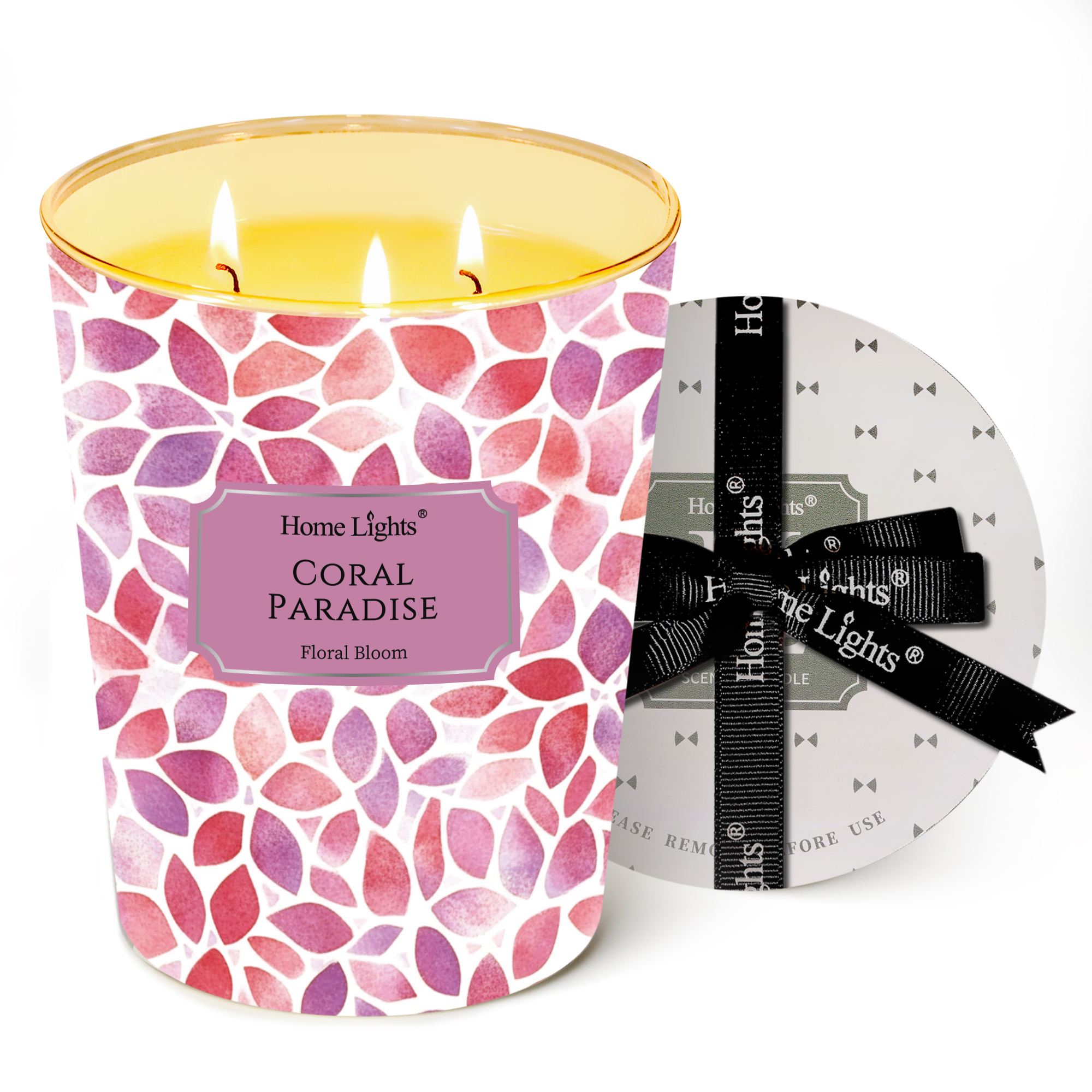 Picture of HomeLights Coral Paradise Scented Candles | 34oz Soy Candles Bohemian Natural Textures 3-Wick Large Candle Jars | Ideal Candle Gifts for Events, Home Decor Stress, Relief & Relaxation