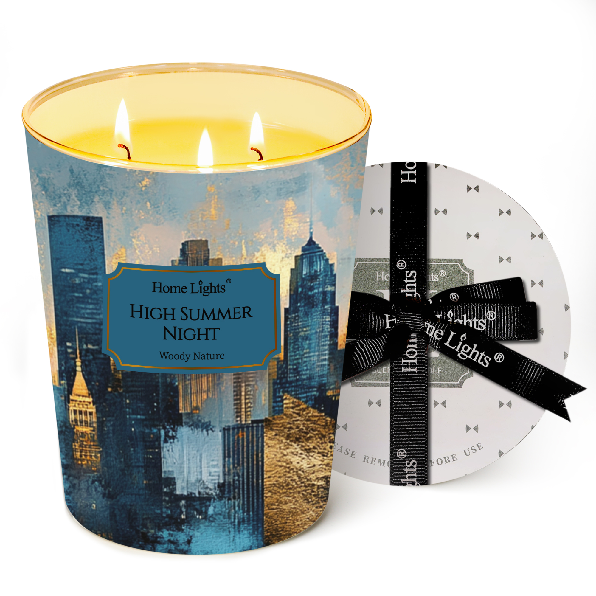 Picture of HomeLights High Summer Night Scented Candles | 34oz Soy Candles Industrial Chic 3-Wick Large Candle Jars | Ideal Candle Gifts for Events, Home Decor Stress, Relief & Relaxation