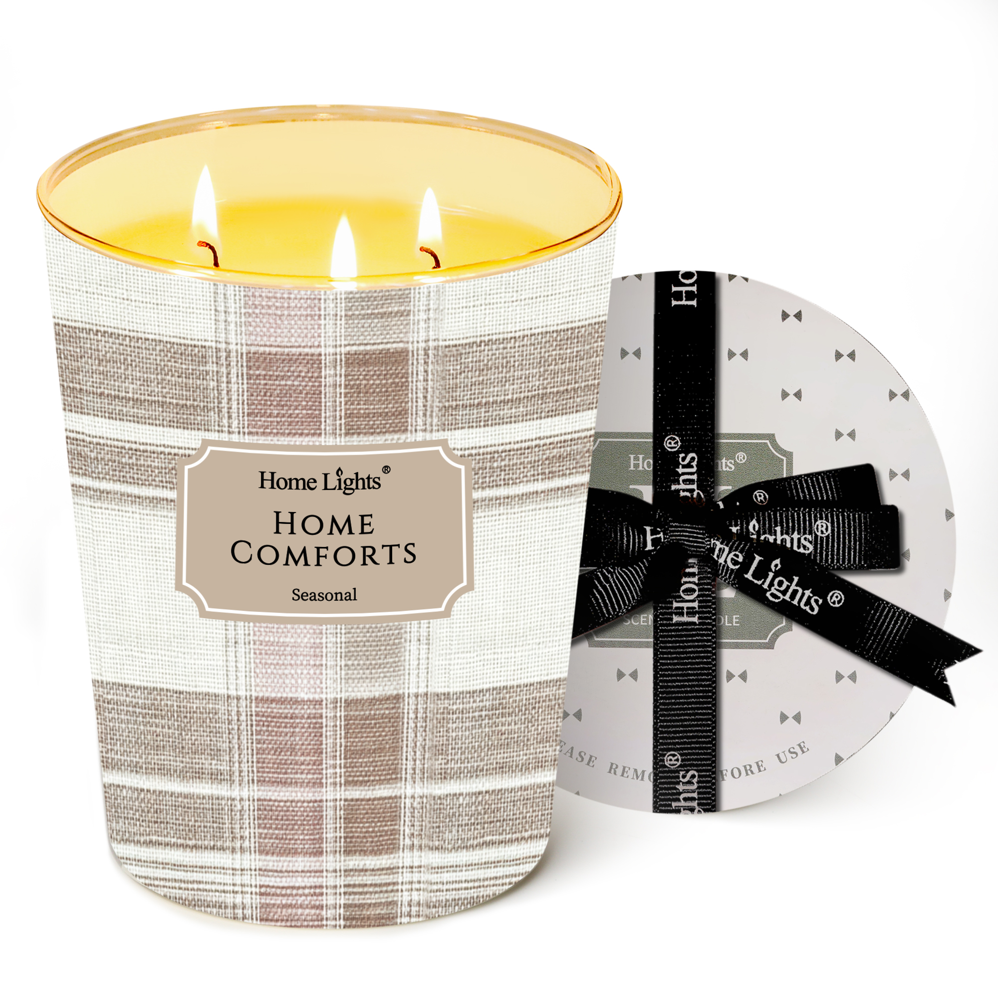 Picture of HomeLights Home Comforts Scented Candles | 34oz Soy Candles Rustic Modern 3-Wick Large Candle Jars | Ideal Candle Gifts for Events, Home Decor Stress, Relief & Relaxation