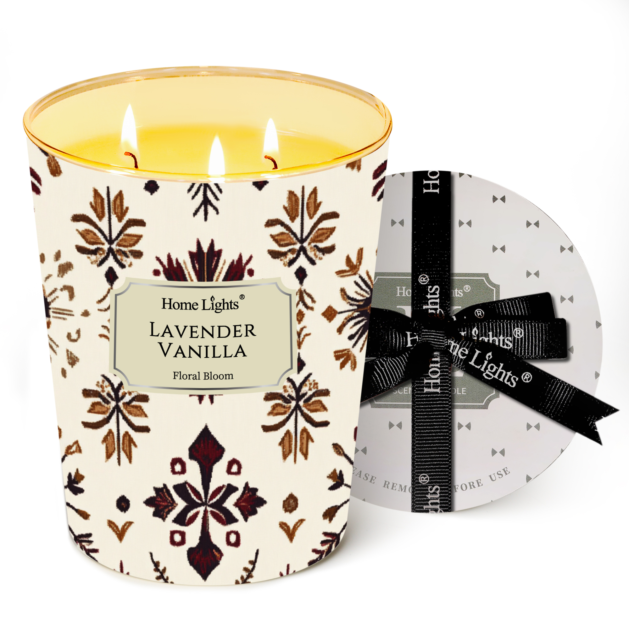 Picture of HomeLights Large jar Candle | 3-Wick Long-Lasting Scented Candles, 34oz Natural Soy Wax Candle for Home Scented, Bohemian Natural Textures Gifts for Women & Men, Lavender Vanilla