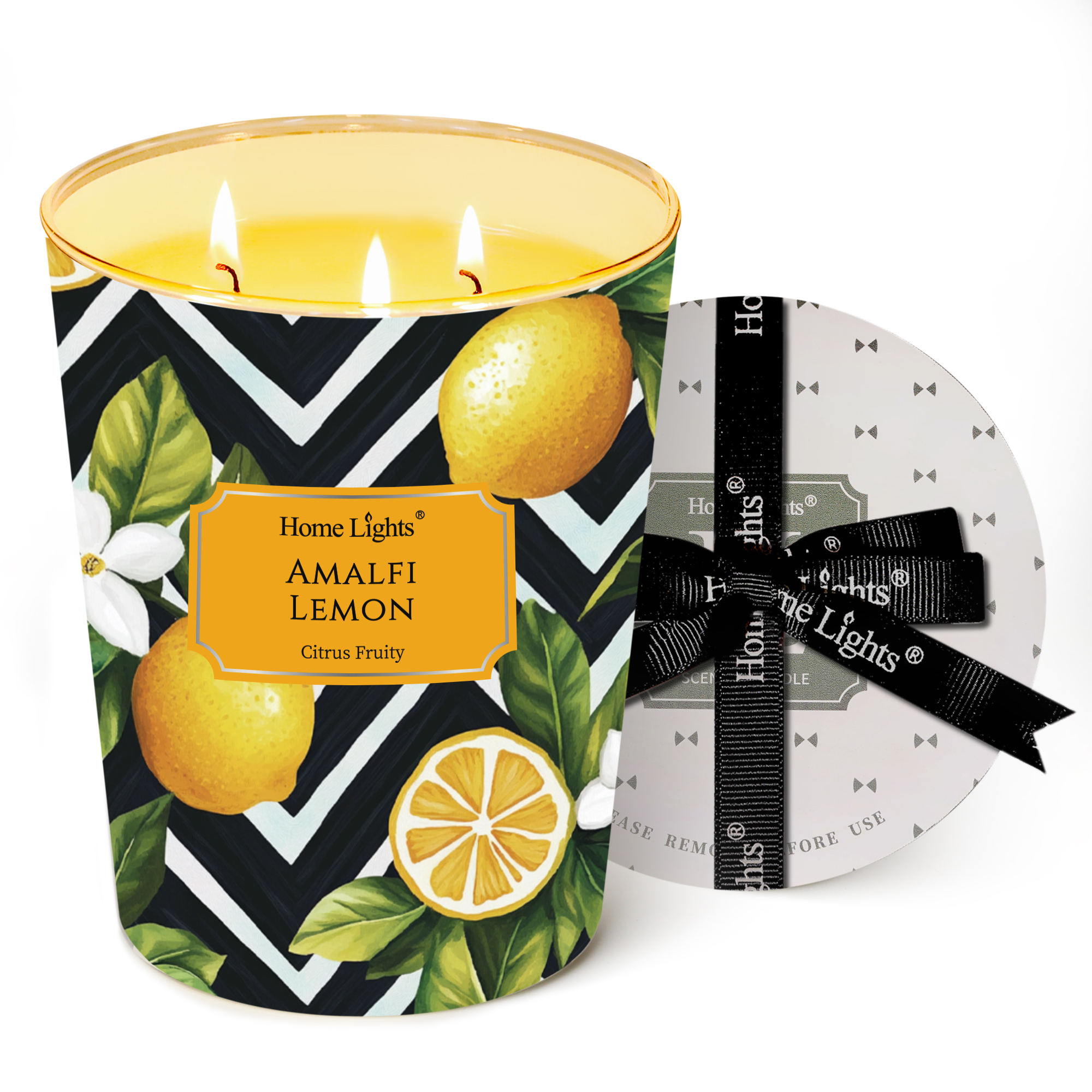 Picture of HomeLights Large jar Candle | 3-Wick Long-Lasting Scented Candles, 34oz Natural Soy Wax Candle for Home Scented, Eclectic Mixed Styles Gifts for Women & Men, Amalfi Lemon