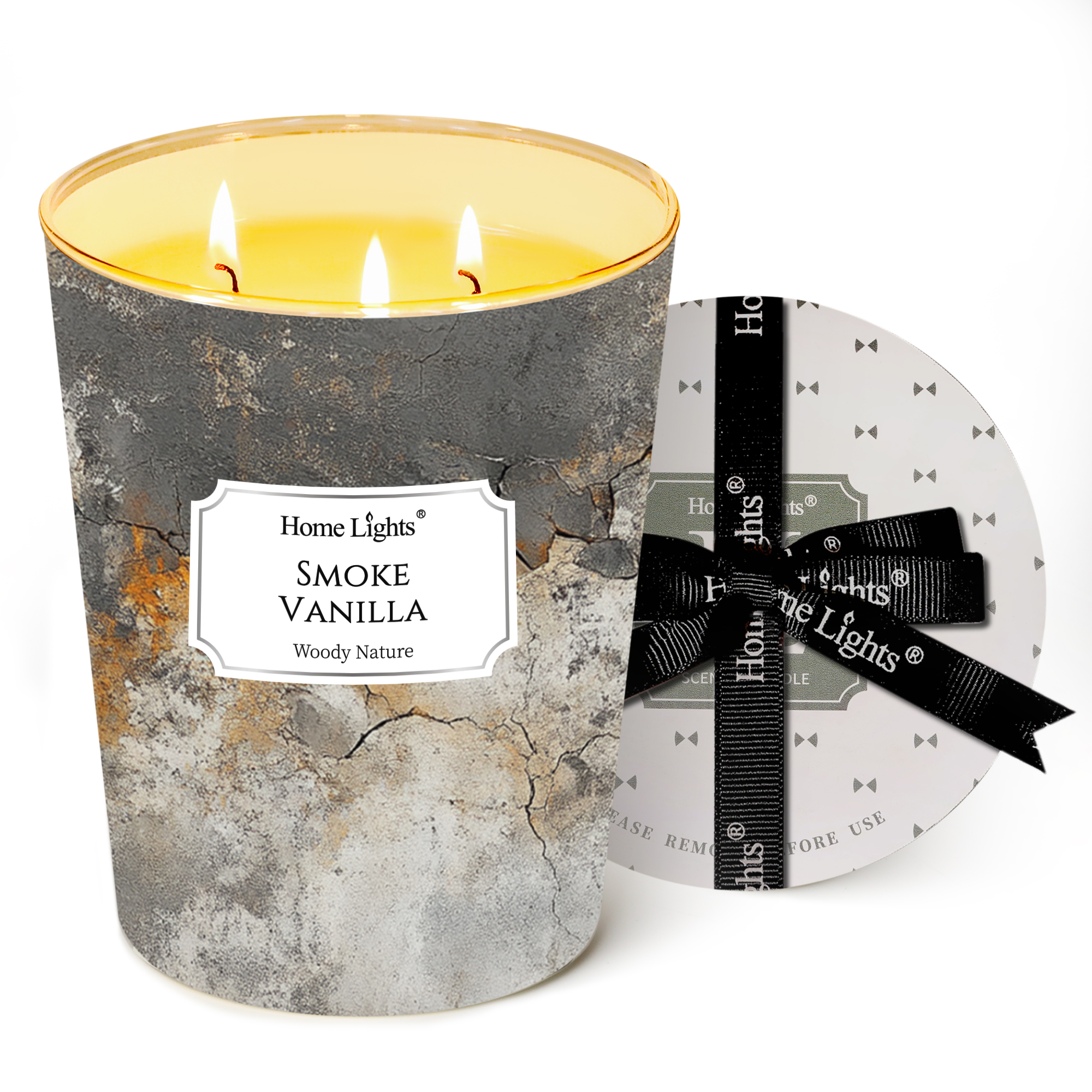 Picture of HomeLights Large jar Candle | 3-Wick Long-Lasting Scented Candles, 34oz Natural Soy Wax Candle for Home Scented, Industrial Chic Gifts for Women & Men, Smoke Vanilla
