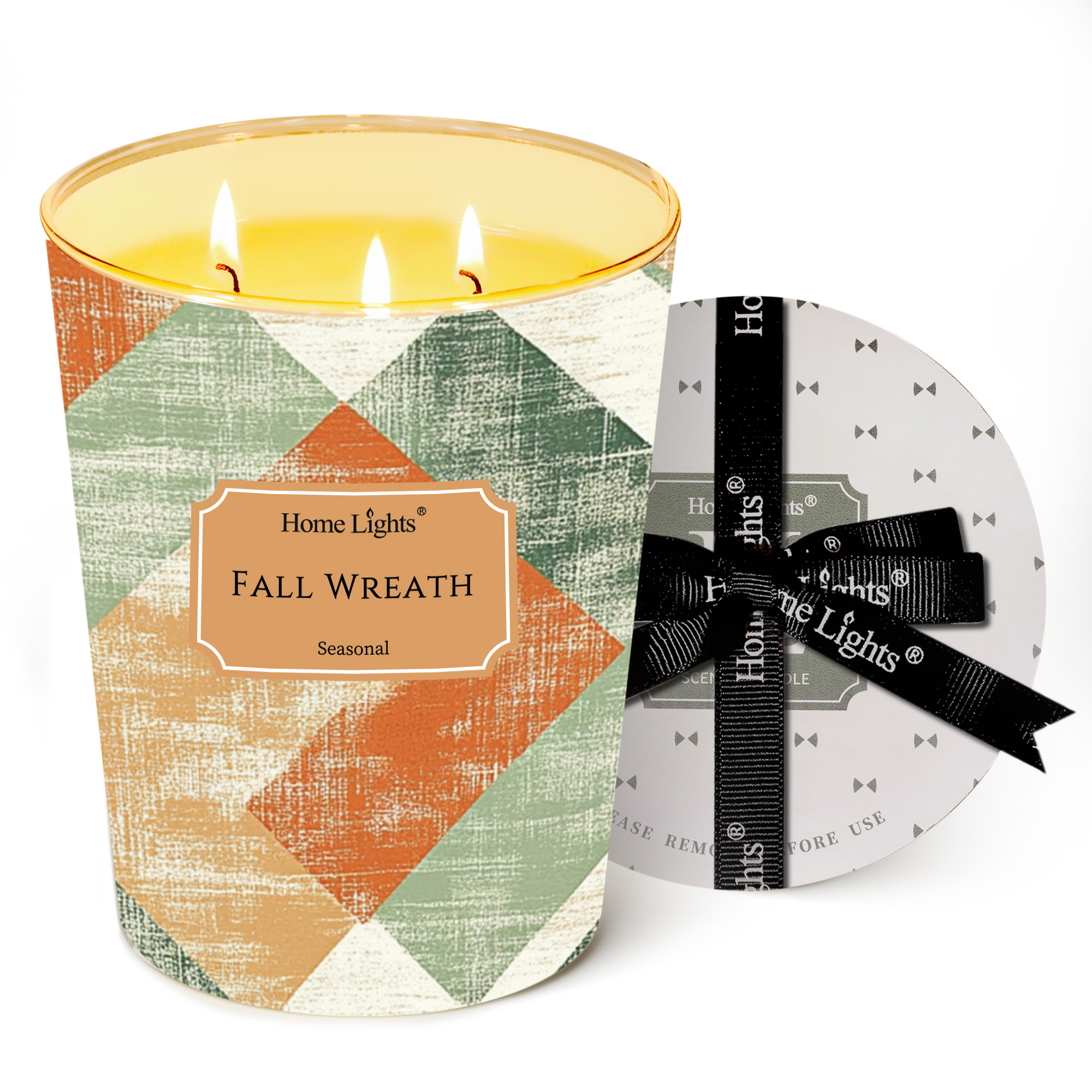 Picture of HomeLights Large jar Candle | 3-Wick Long-Lasting Scented Candles, 34oz Natural Soy Wax Candle for Home Scented, Rustic Modern Gifts for Women & Men, Fall Wreath