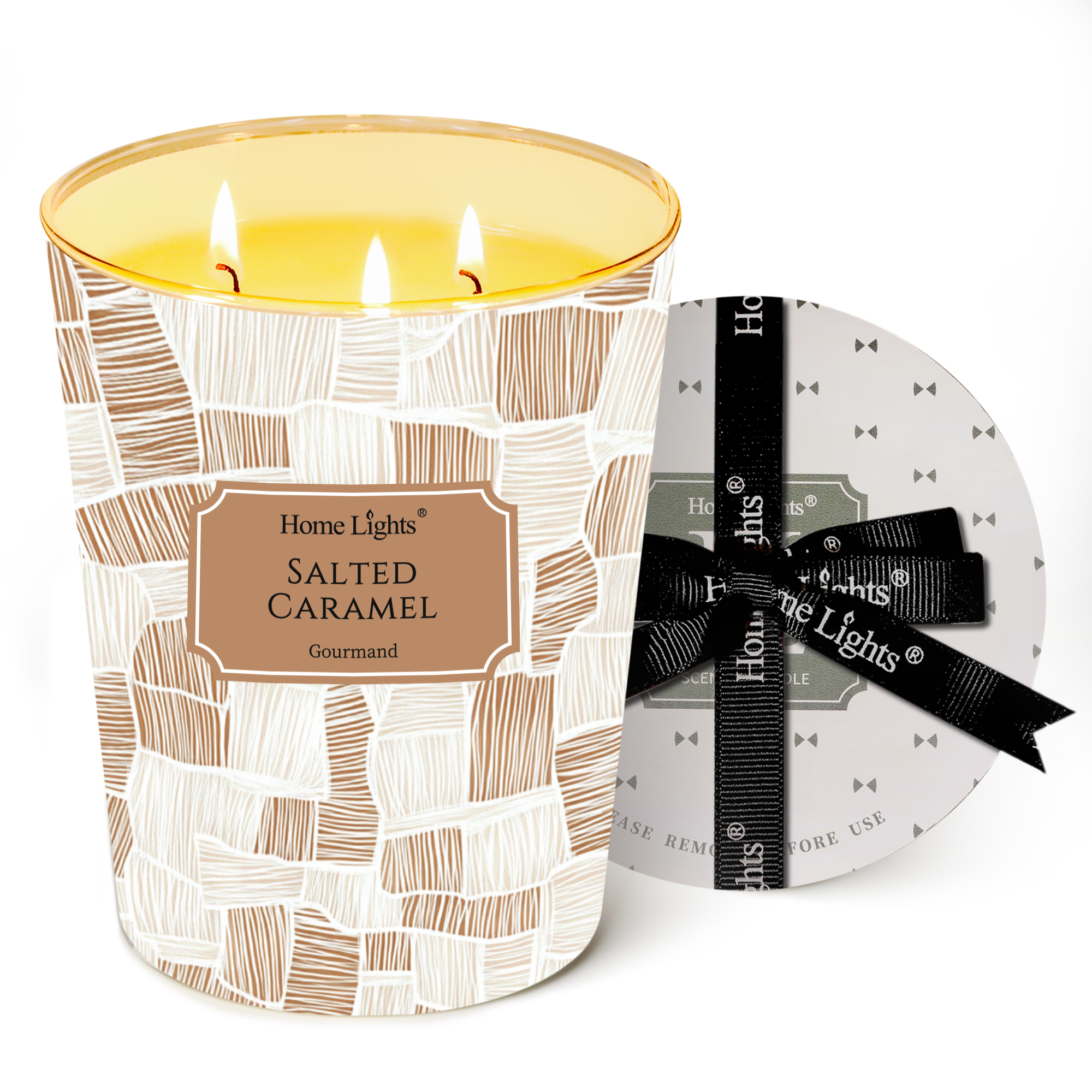 Picture of HomeLights Large jar Candle | 3-Wick Long-Lasting Scented Candles, 34oz Natural Soy Wax Candle for Home Scented, Rustic Modern Gifts for Women & Men, Salted Caramel