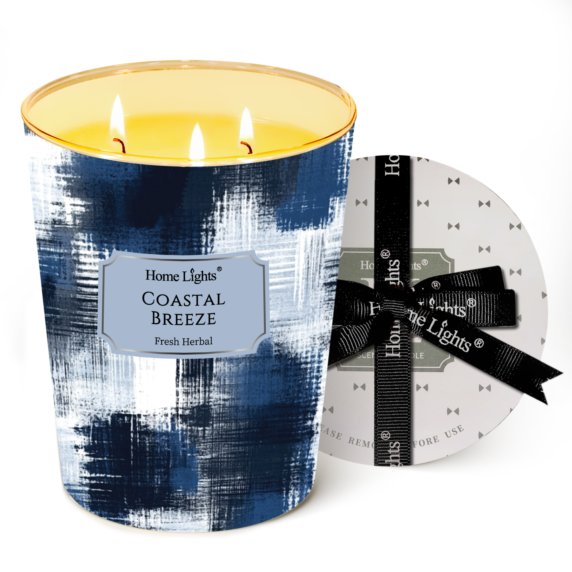 Picture of HomeLights Large jar Candle | 3-Wick Long-Lasting Scented Candles, 34oz Natural Soy Wax Candle for Home Scented, Scandinavian Minimalist Design Gifts for Women & Men, Coastal Breeze