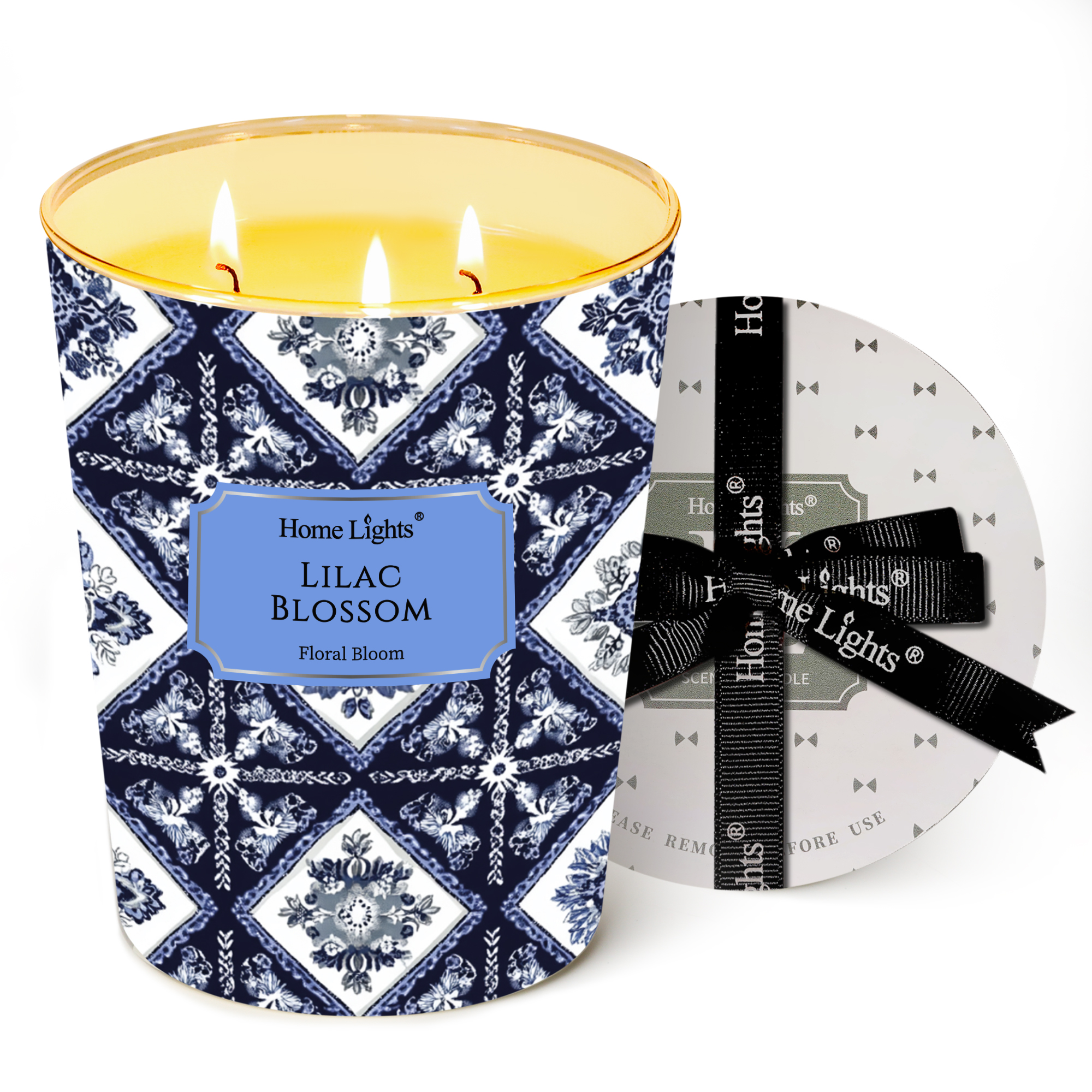 Picture of HomeLights Lilac Blossom Scented Candles | 34oz Soy Candles Bohemian Natural Textures 3-Wick Large Candle Jars | Ideal Candle Gifts for Events, Home Decor Stress, Relief & Relaxation