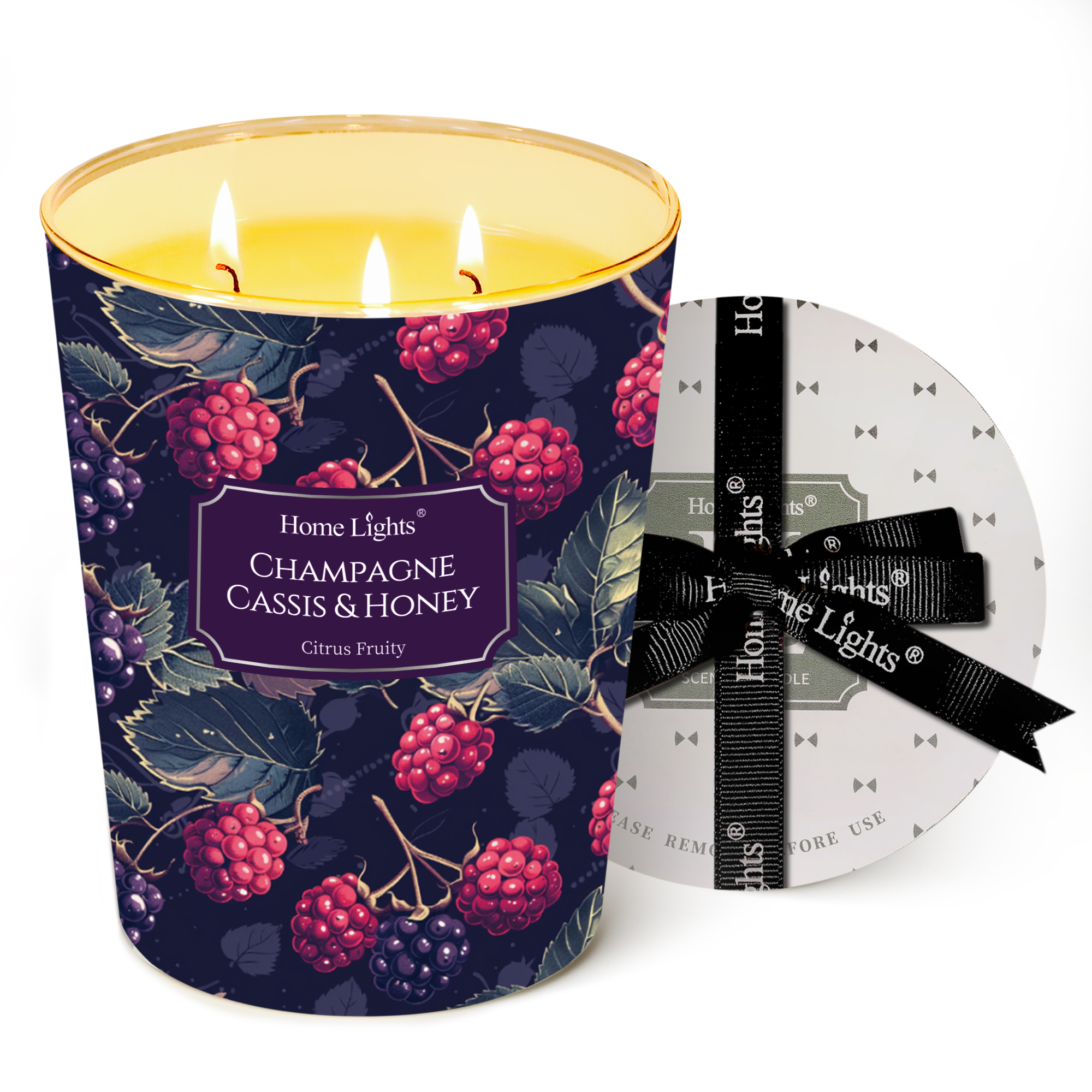 Picture of HomeLights Scented Candles for Women & Men, 34oz Candle Jars Aromatherapy 3-Wick Candle, Ideal for Eclectic Mixed Styles Home Decor and Gifts, Champagne Cassis & Honey