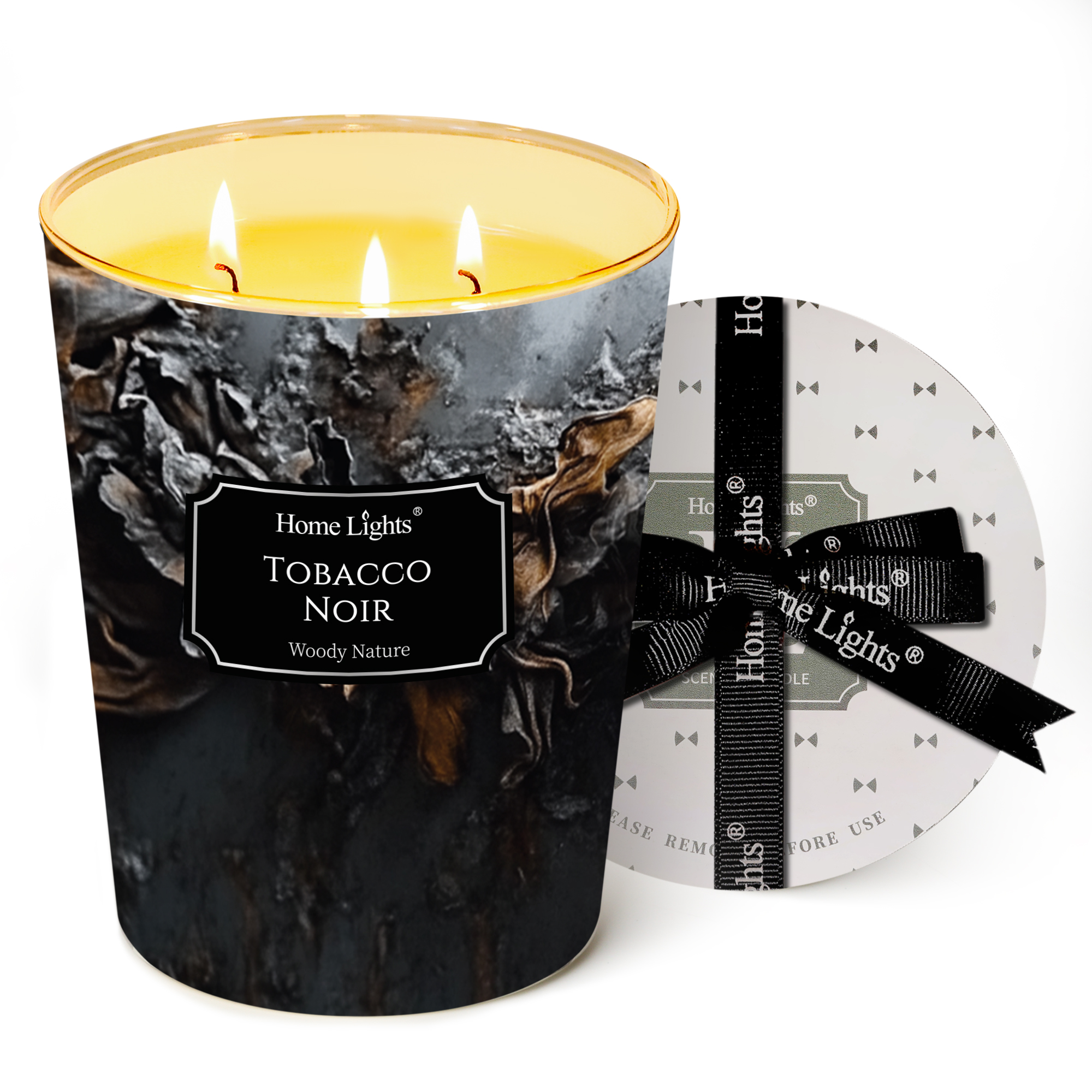 Picture of HomeLights Scented Candles for Women & Men, 34oz Candle Jars Aromatherapy 3-Wick Candle, Ideal for Industrial Chic Home Decor and Gifts, Tobacco Noir