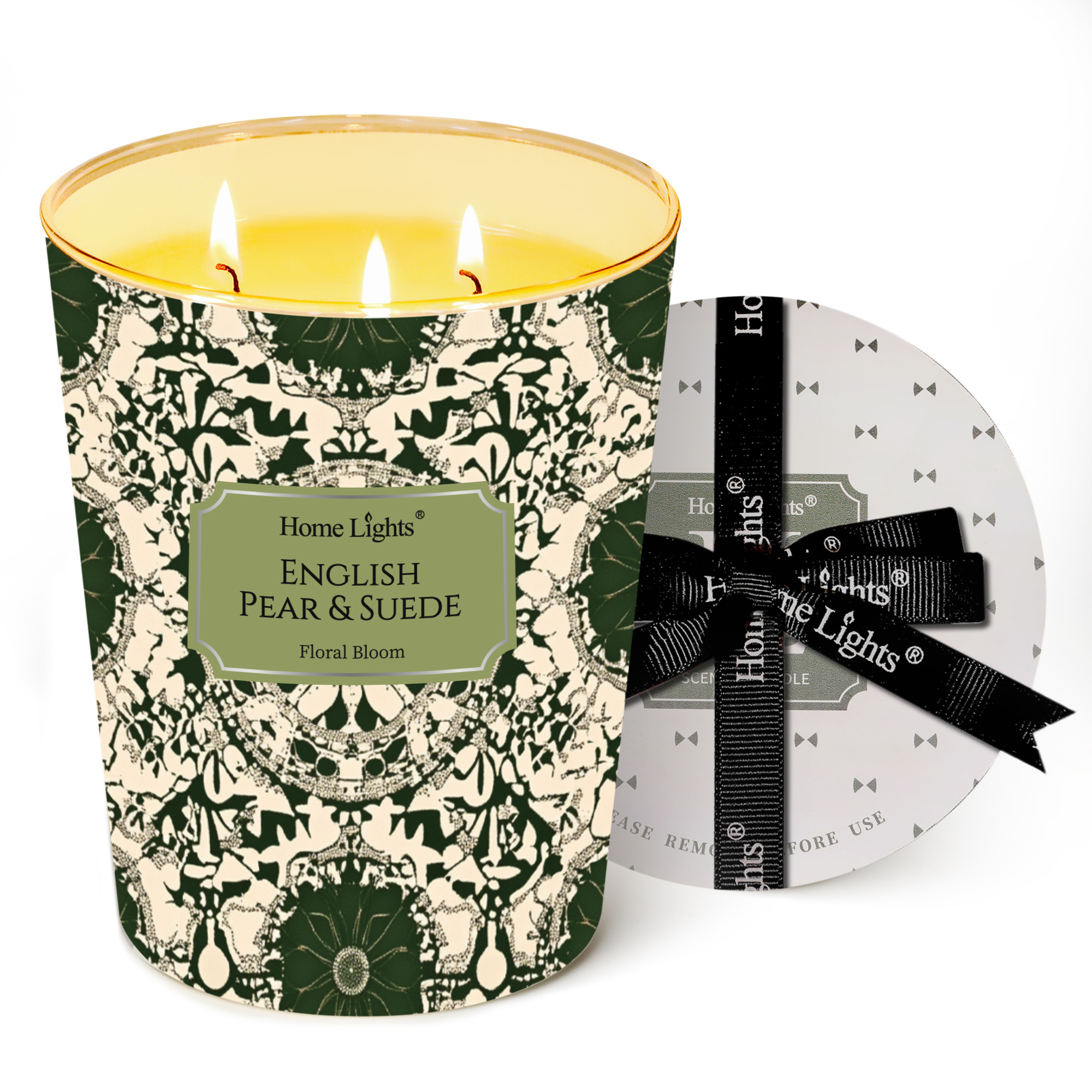 Picture of HomeLights Soy Wax Candles for Home Scented, 3-Wick Candles in English Pear & Suede Scented, Bohemian Natural Textures Aromatherapy Candles Gift for Parties, Relaxing, 34oz