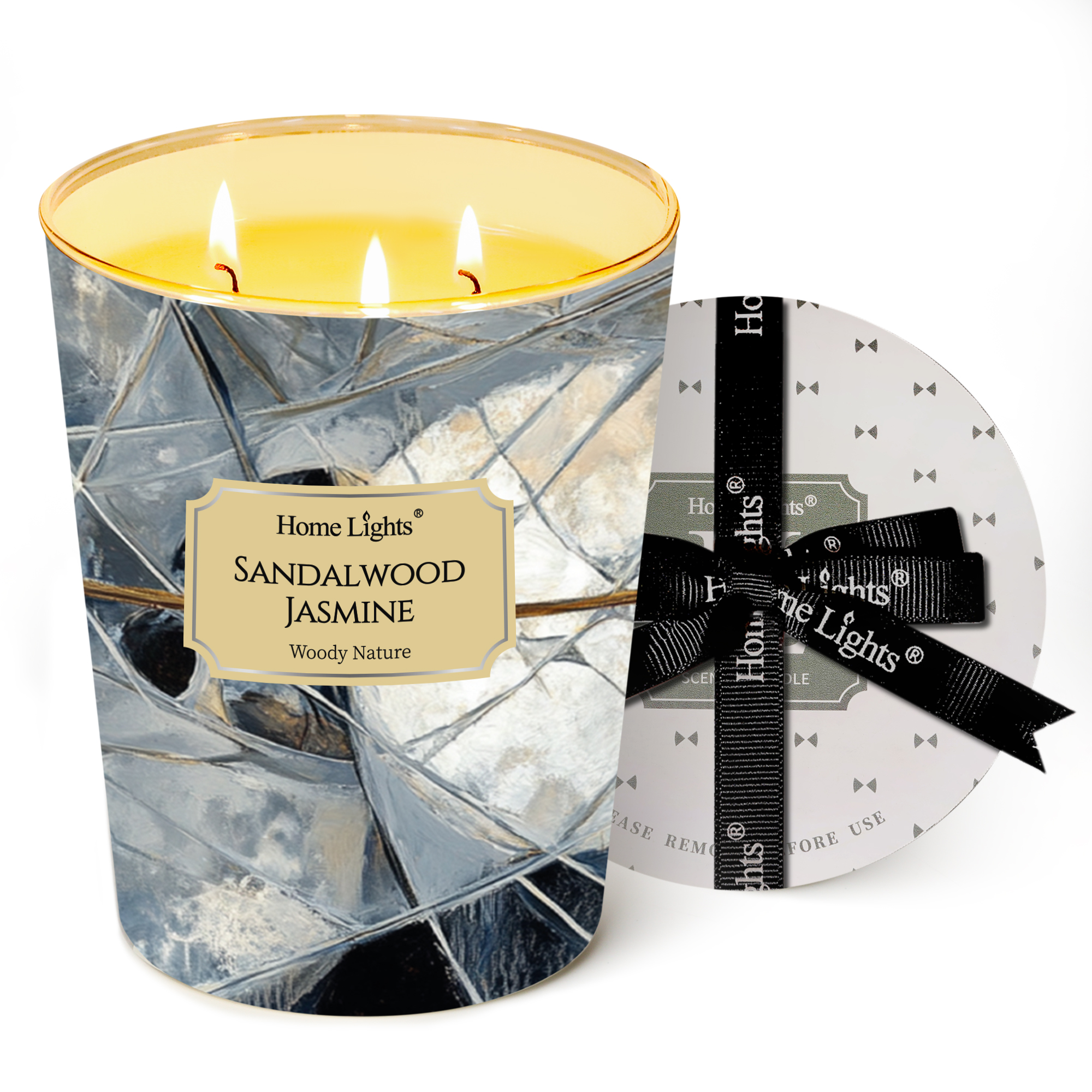 Picture of HomeLights Soy Wax Candles for Home Scented, 3-Wick Candles in Sandalwood Jasmine Scented, Industrial Chic Aromatherapy Candles Gift for Parties, Relaxing, 34oz