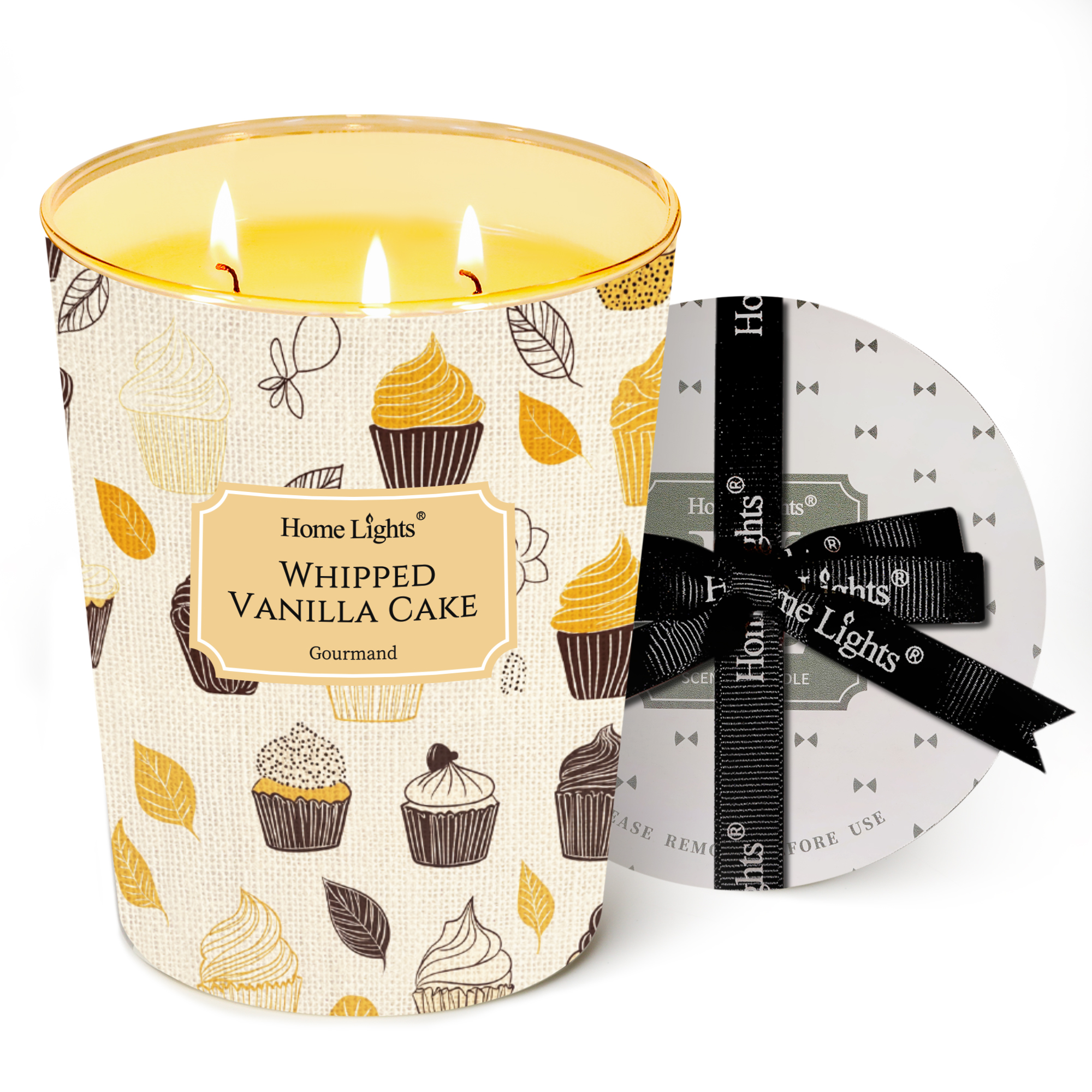 Picture of HomeLights Soy Wax Candles for Home Scented, 3-Wick Candles in Whipped Vanilla Cake Scented, Rustic Modern Aromatherapy Candles Gift for Parties, Relaxing, 34oz