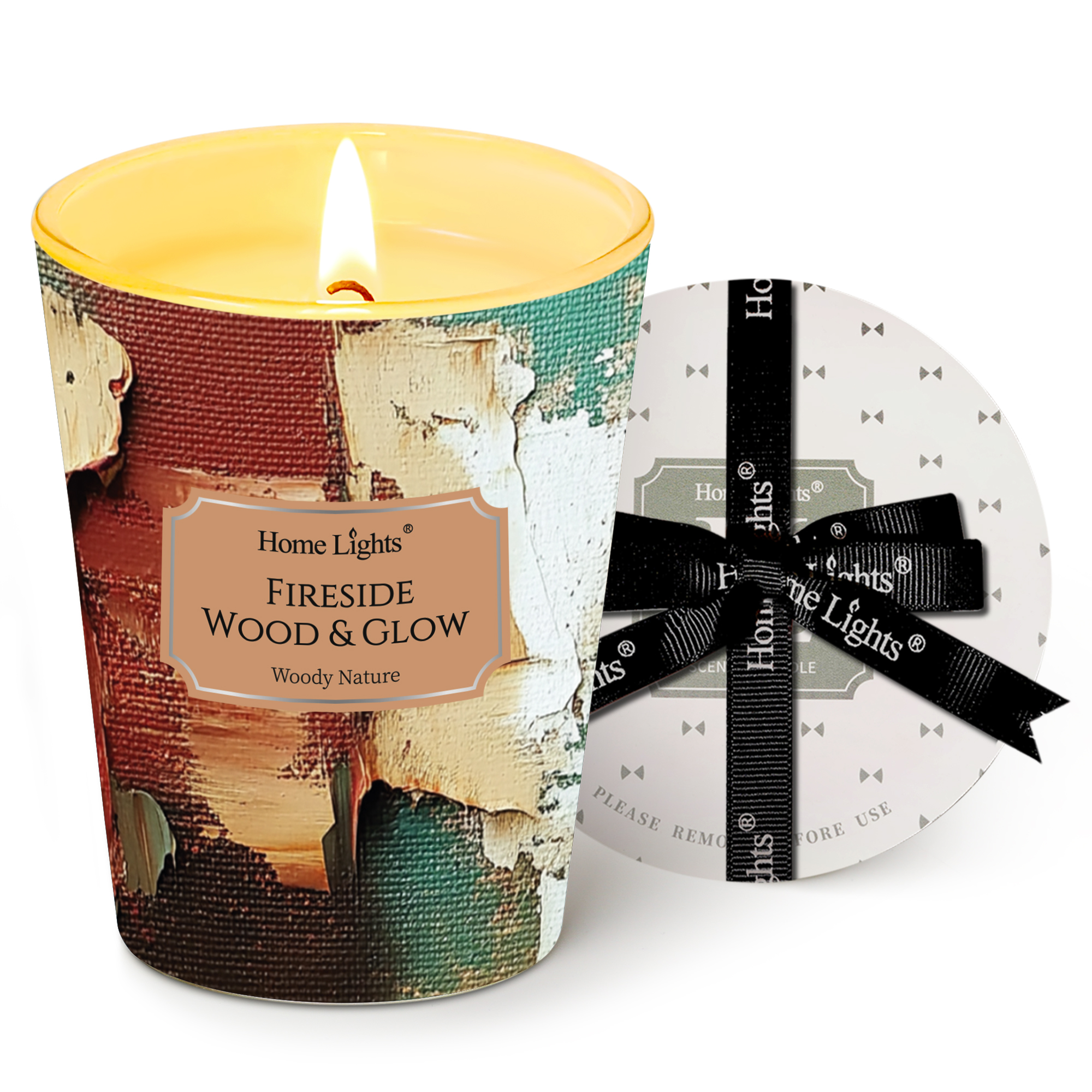 Picture of HomeLights 1-Wick Candles for Home Scented - 6.7oz Soy Wax Blend Candle Long-Lasting Fragrance, Industrial Chic Home Decor and Housewarming Gifts, Fireside Wood & Glow