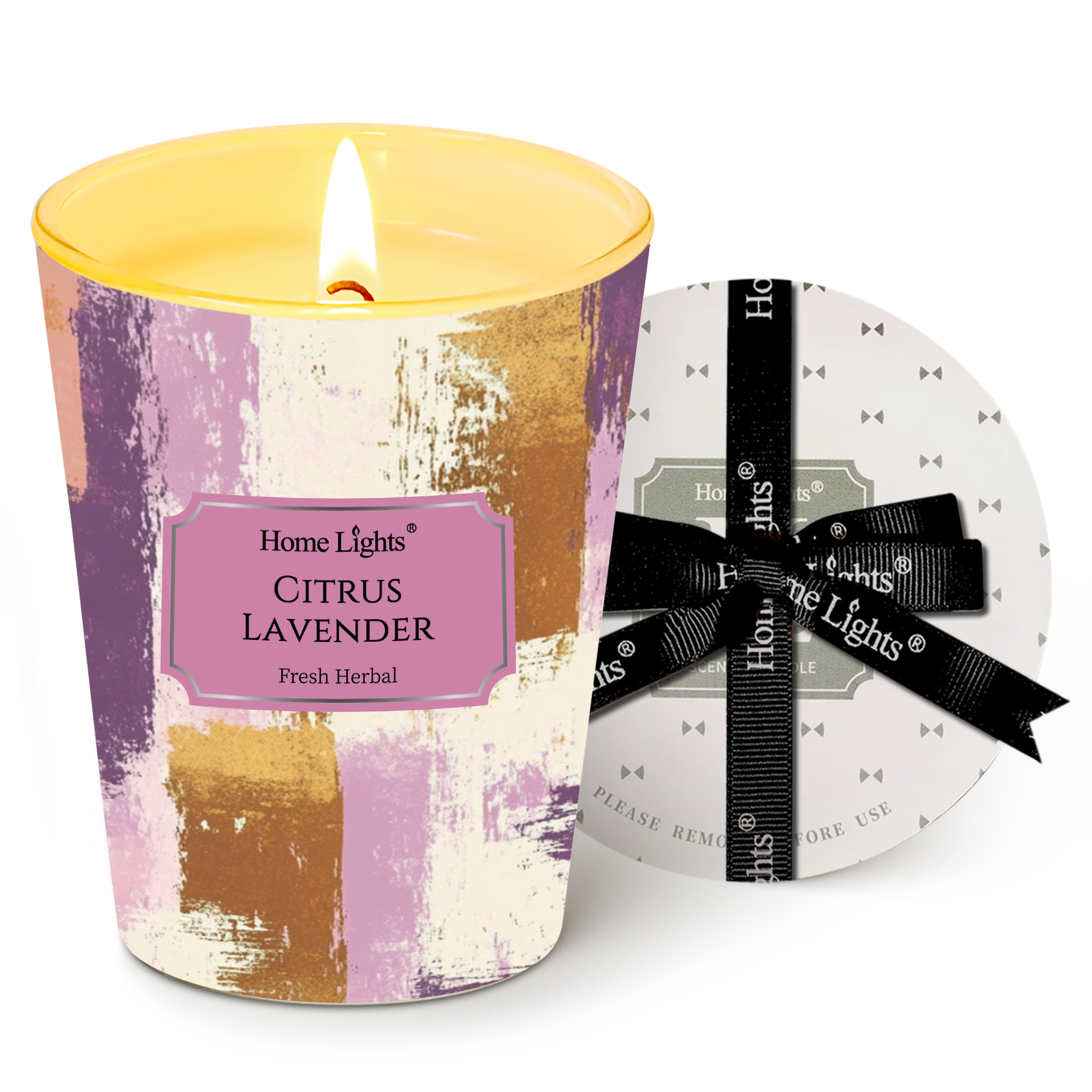 Picture of HomeLights Citrus Lavender Scented Candles | 6.7oz Soy Candles Scandinavian Minimalist Design Large Candle Jars | Ideal Candle Gifts for Events, Home Decor Stress, Relief & Relaxation