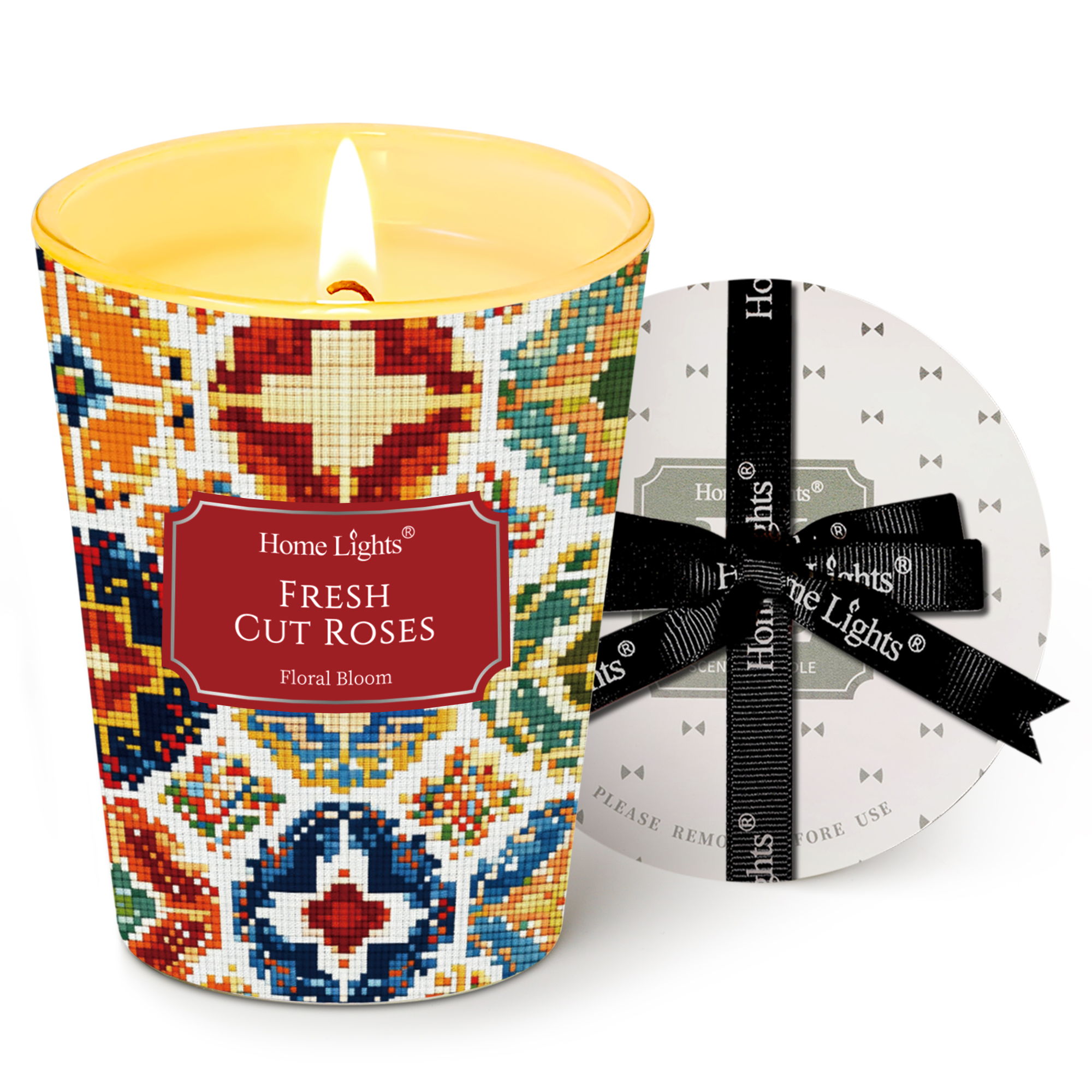 Picture of HomeLights Large jar Candle | 1-Wick Long-Lasting Scented Candles, 6.7oz Natural Soy Wax Candle for Home Scented, Bohemian Natural Textures Gifts for Women & Men, Fresh Cut Roses