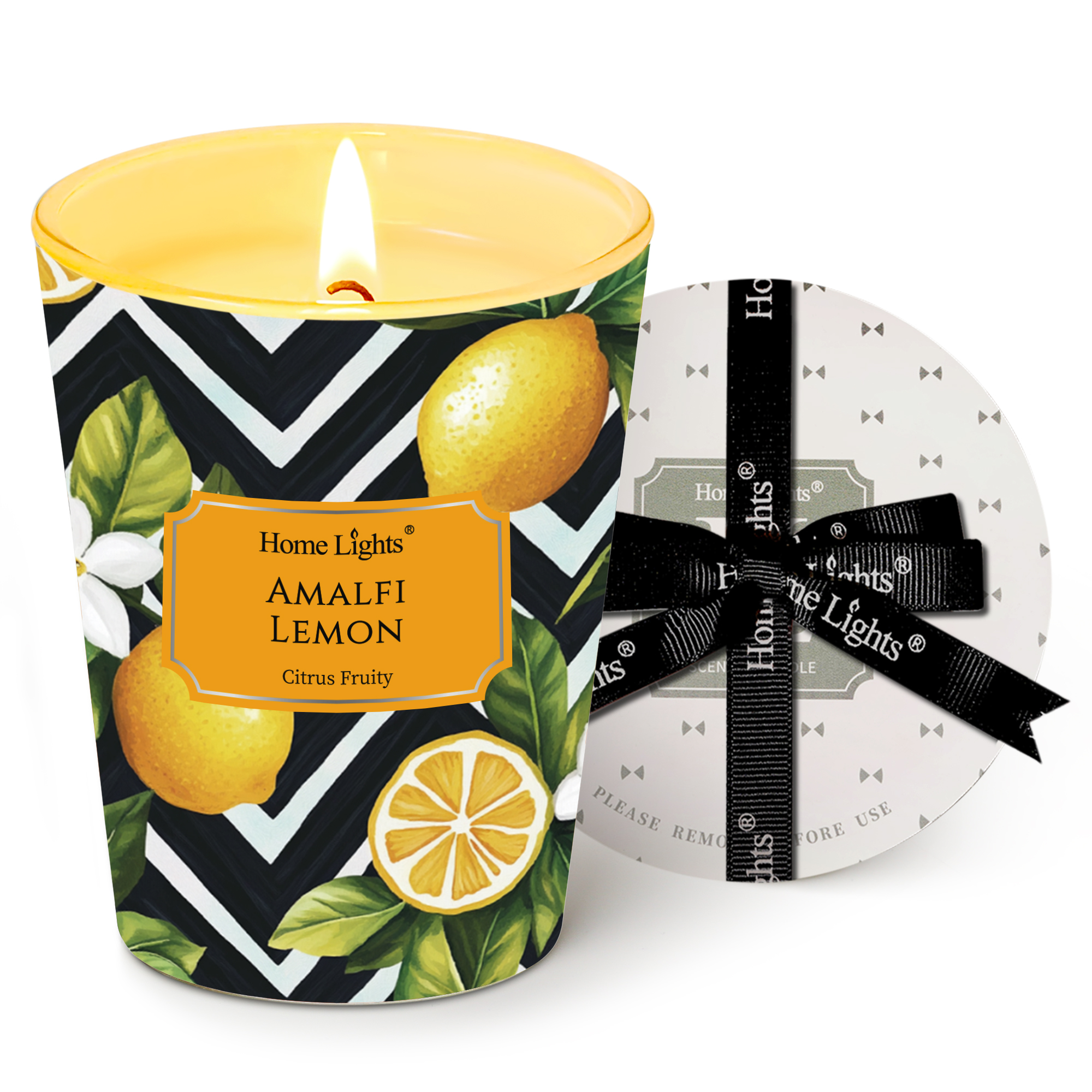 Picture of HomeLights Large jar Candle | 1-Wick Long-Lasting Scented Candles, 6.7oz Natural Soy Wax Candle for Home Scented, Eclectic Mixed Styles Gifts for Women & Men, Amalfi Lemon