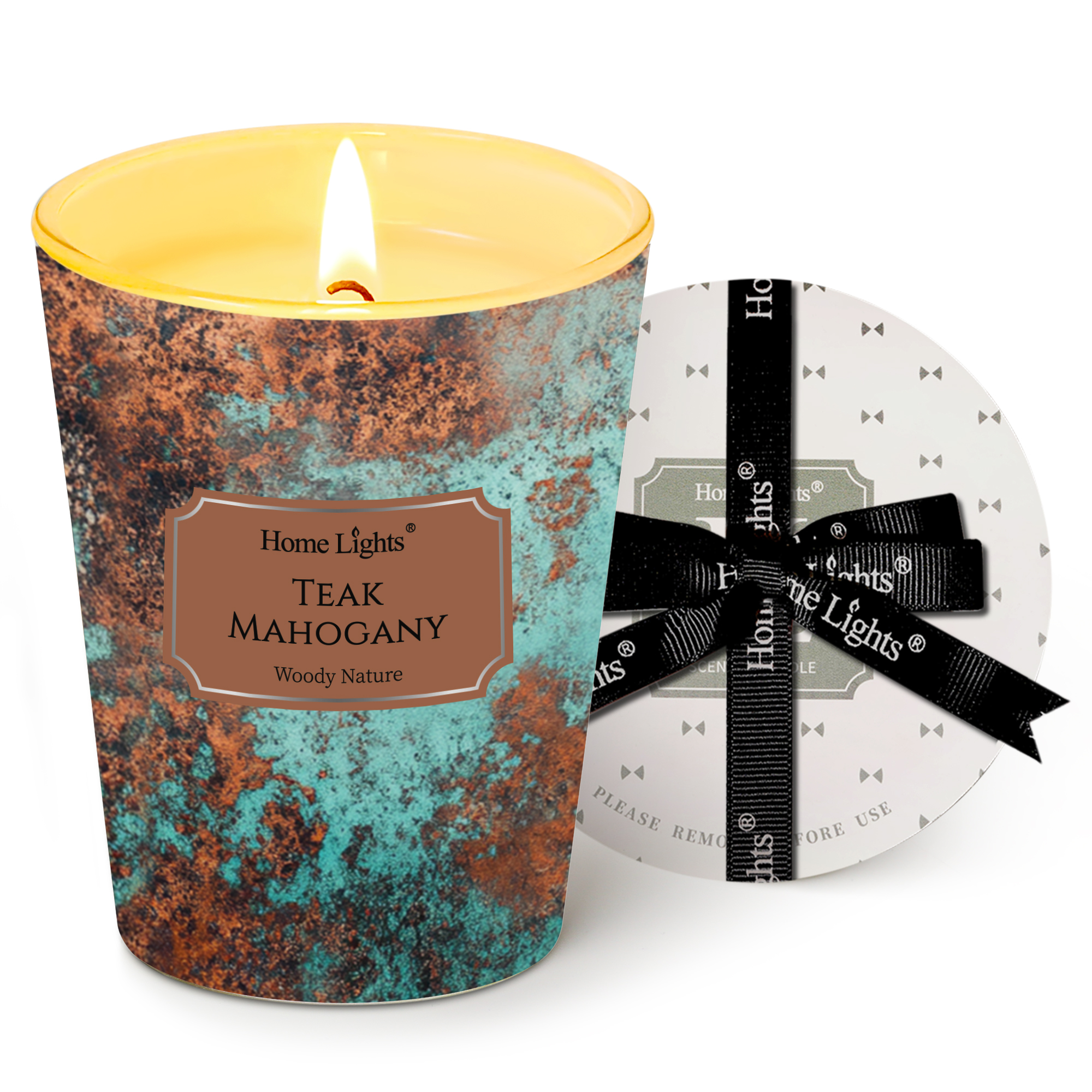 Picture of HomeLights Large jar Candle | 1-Wick Long-Lasting Scented Candles, 6.7oz Natural Soy Wax Candle for Home Scented, Industrial Chic Gifts for Women & Men, Teak Mahogany