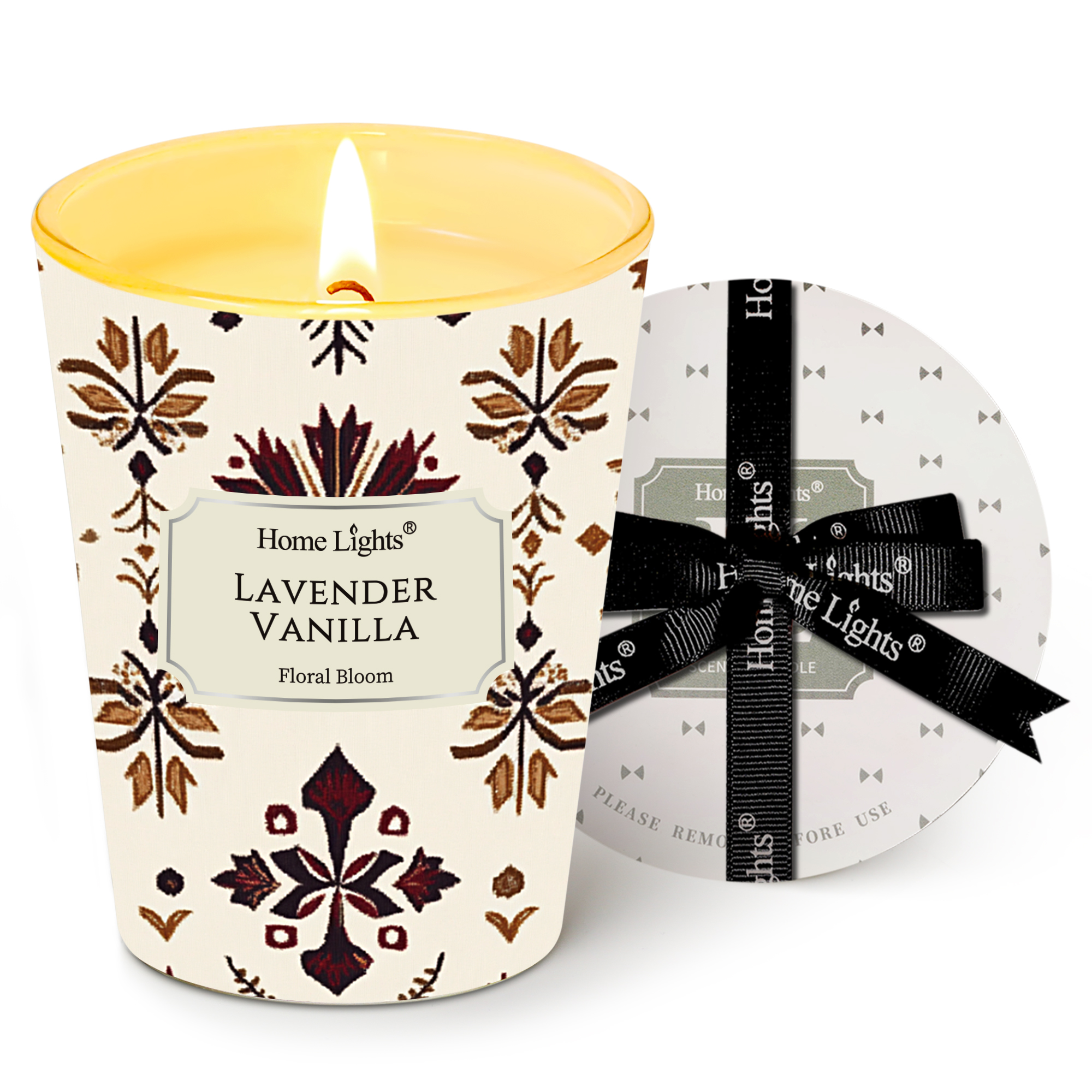 Picture of HomeLights Soy Wax Candles for Home Scented, 1-Wick Candles in Lavender Vanilla Scented, Aromatherapy Candles Gift for Parties, Relaxing, Bohemian Natural Textures, 6.7oz