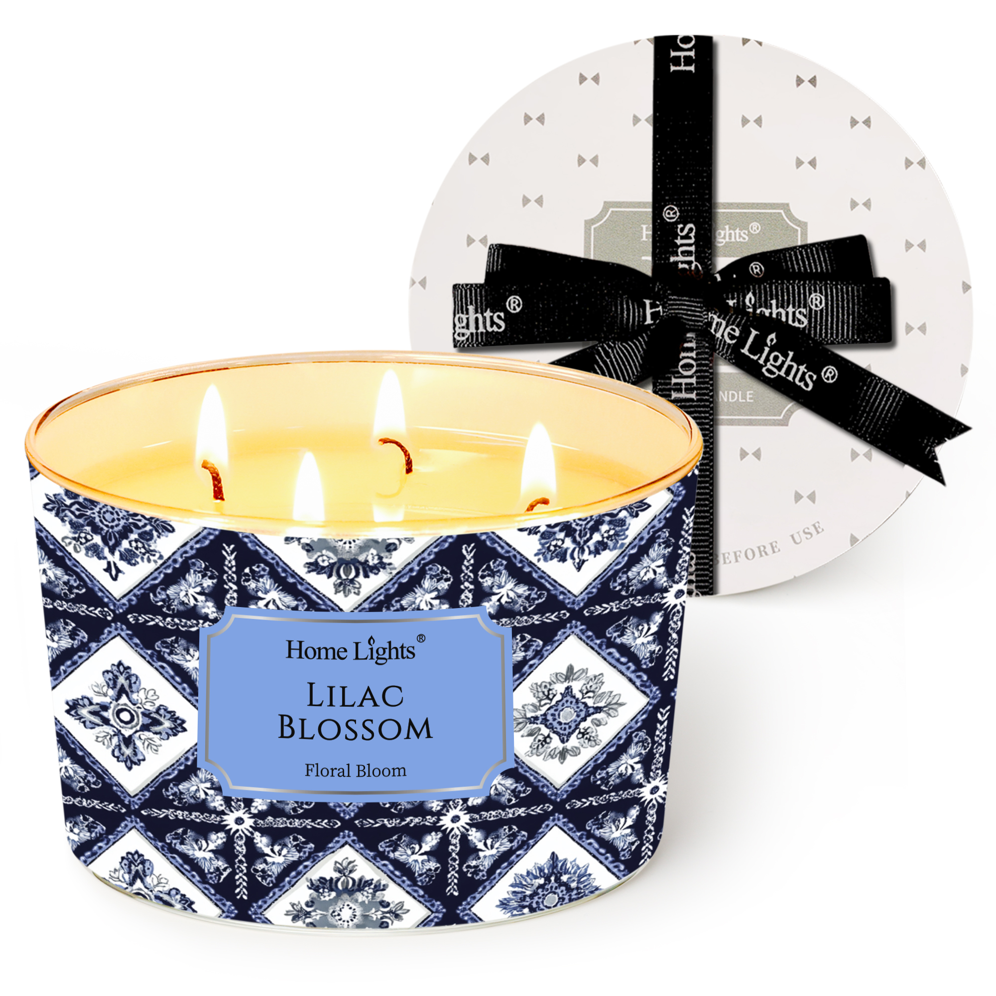 Picture of HomeLights 4-Wick Candles for Home Scented - 18oz Soy Wax Blend Candle Long-Lasting Fragrance, Bohemian Natural Textures Home Decor and Housewarming Gifts, Lilac Blossom