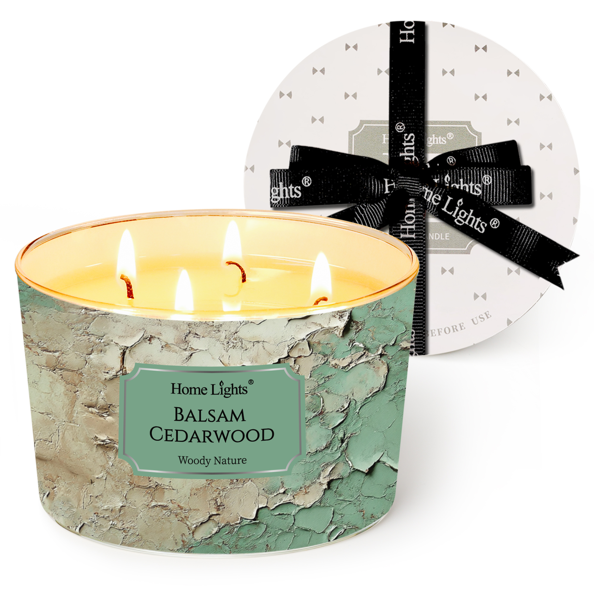 Picture of HomeLights Balsam Cedarwood Scented Candles | 18oz Soy Candles Industrial Chic 4-Wick Large Candle Jars | Ideal Candle Gifts for Events, Home Decor Stress, Relief & Relaxation
