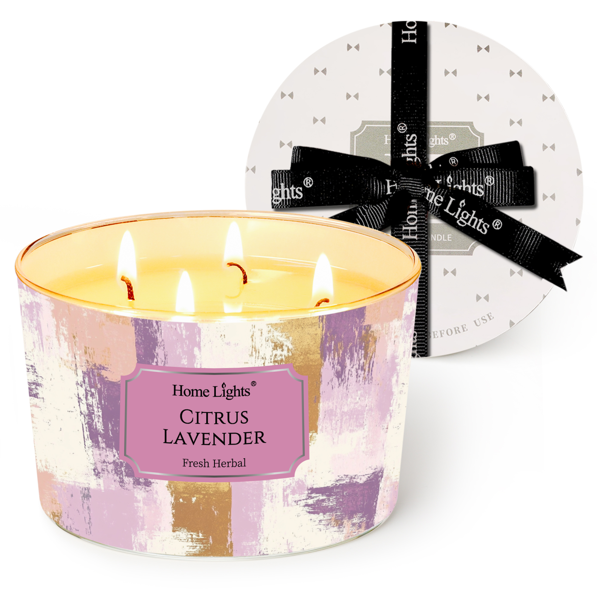 Picture of HomeLights Citrus Lavender Scented Candles | 18oz Soy Candles Scandinavian Minimalist Design 4-Wick Large Candle Jars | Ideal Candle Gifts for Events, Home Decor Stress, Relief & Relaxation