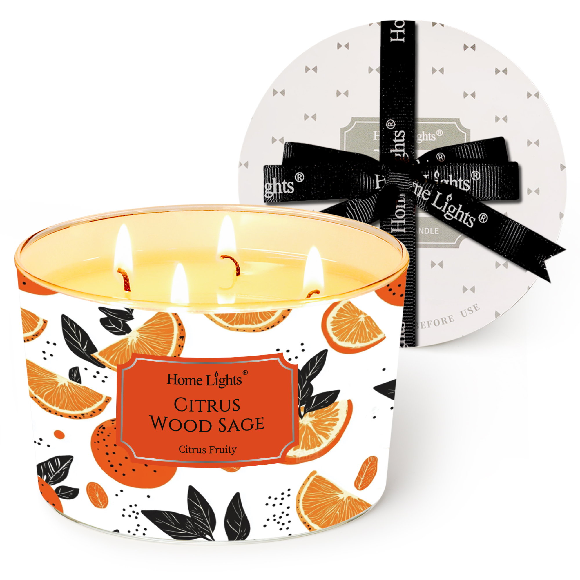 Picture of HomeLights Citrus Wood Sage Scented Candles | 18oz Soy Candles Eclectic Mixed Styles 4-Wick Large Candle Jars | Ideal Candle Gifts for Events, Home Decor Stress, Relief & Relaxation