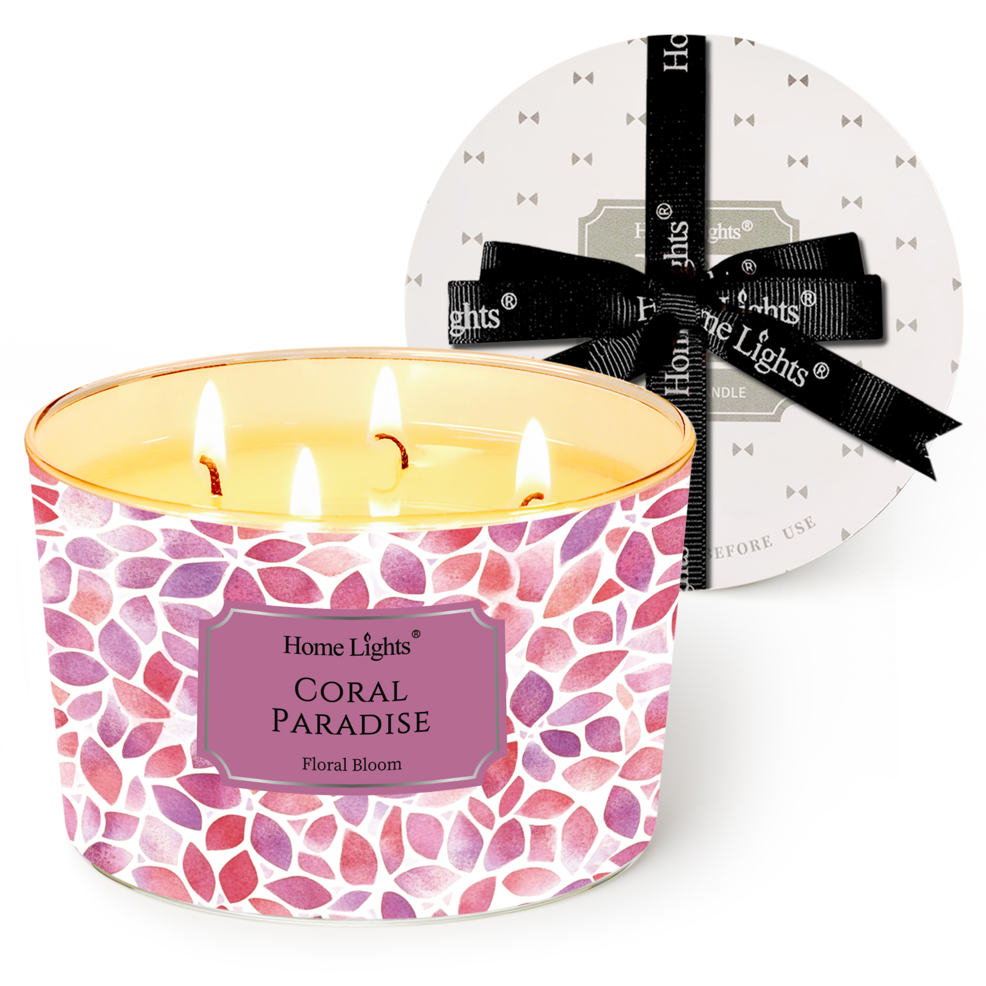 Picture of HomeLights Coral Paradise Scented Candles | 18oz Soy Candles Bohemian Natural Textures 4-Wick Large Candle Jars | Ideal Candle Gifts for Events, Home Decor Stress, Relief & Relaxation