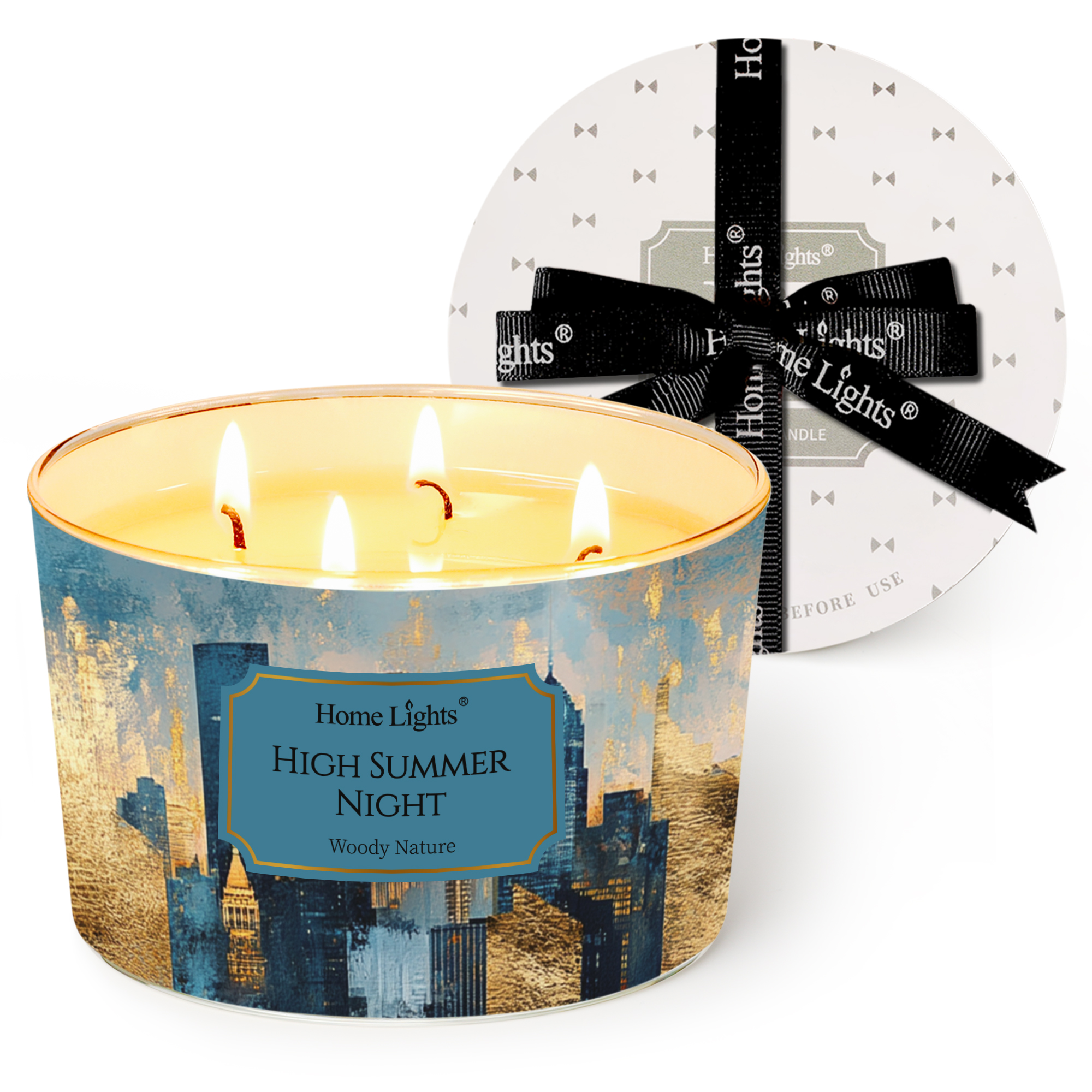 Picture of HomeLights High Summer Night Scented Candles | 18oz Soy Candles Industrial Chic 4-Wick Large Candle Jars | Ideal Candle Gifts for Events, Home Decor Stress, Relief & Relaxation
