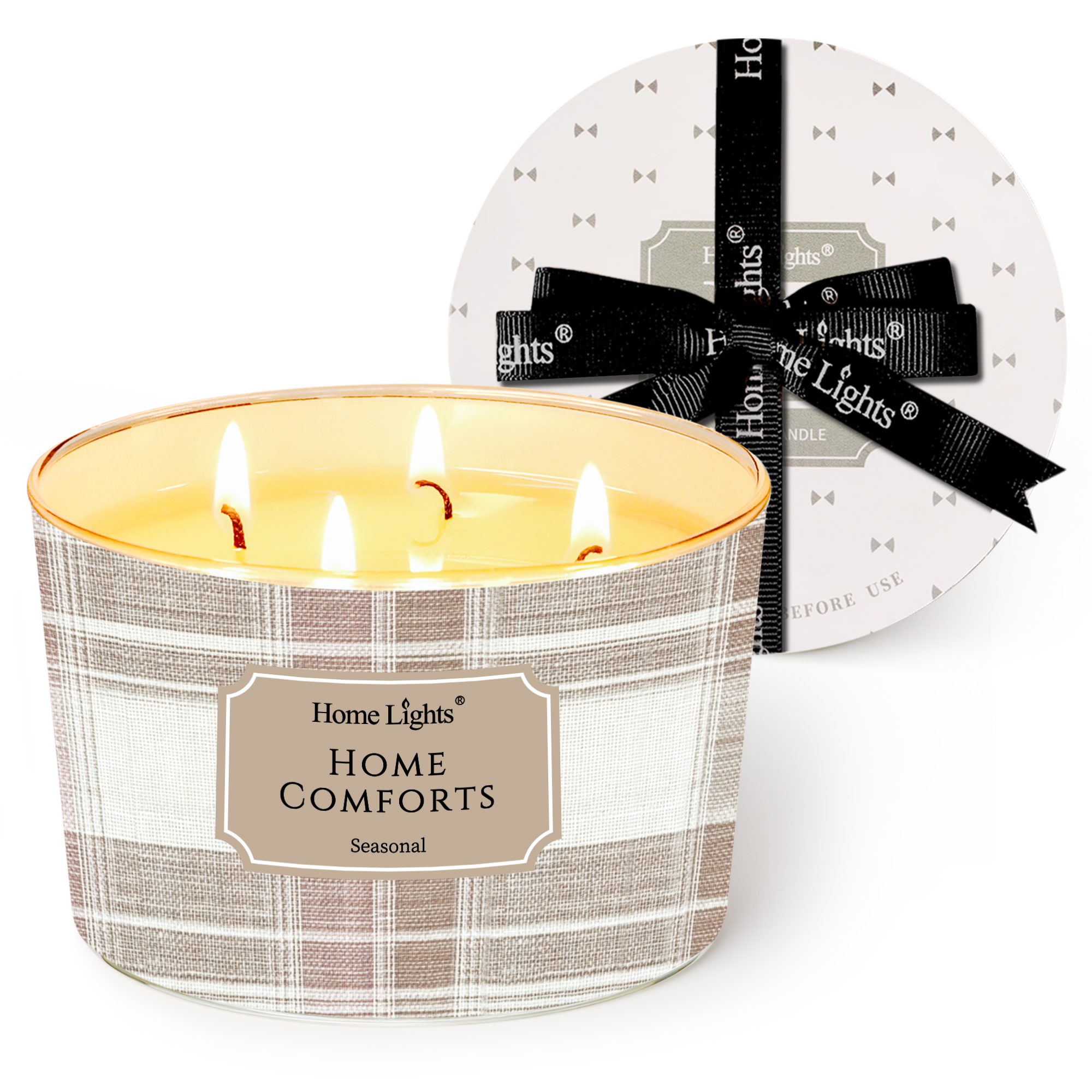 Picture of HomeLights Home Comforts Scented Candles | 18oz Soy Candles Rustic Modern 4-Wick Large Candle Jars | Ideal Candle Gifts for Events, Home Decor Stress, Relief & Relaxation