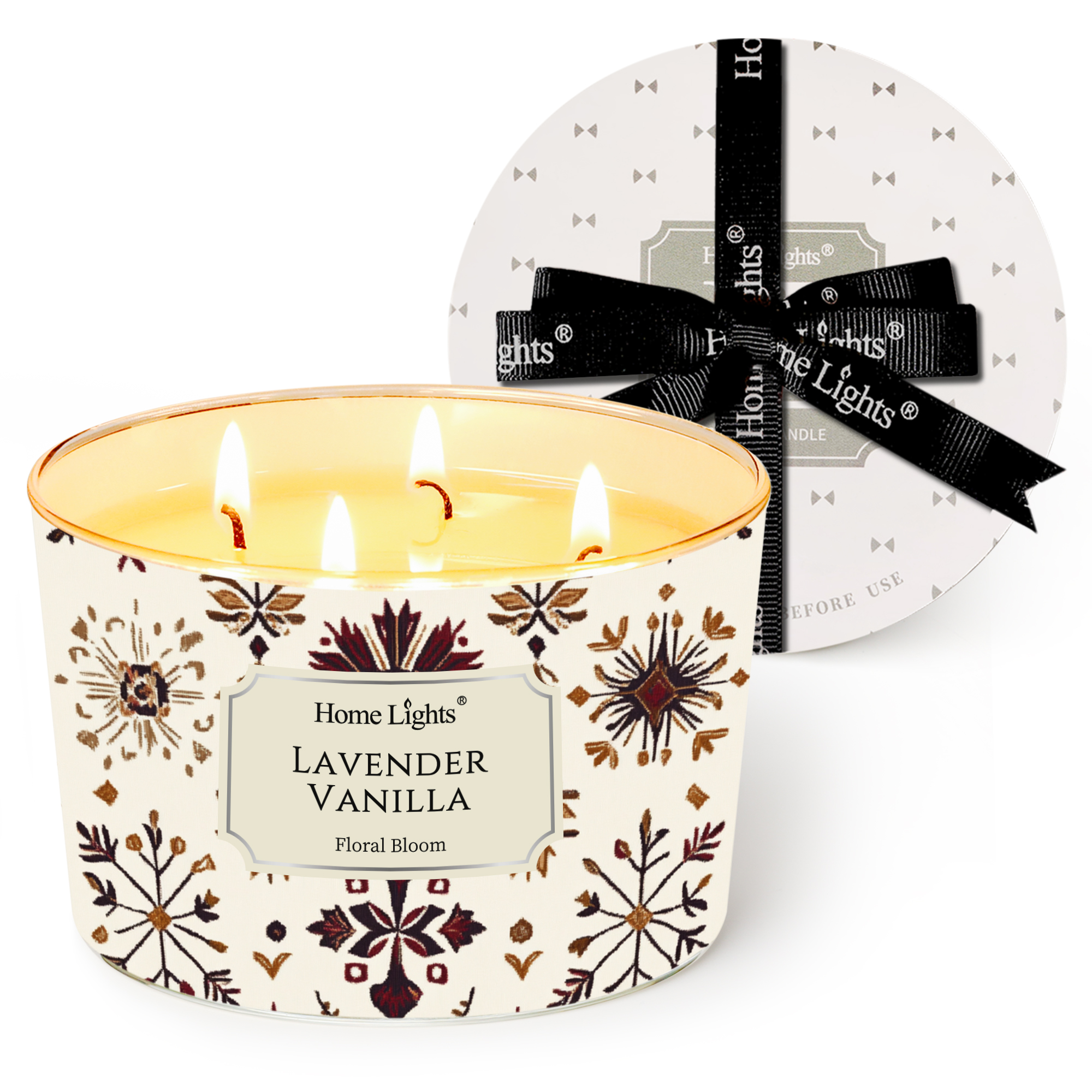 Picture of HomeLights Large jar Candle | 4-Wick Long-Lasting Scented Candles, 18oz Natural Soy Wax Candle for Home Scented, Bohemian Natural Textures Gifts for Women & Men, Lavender Vanilla