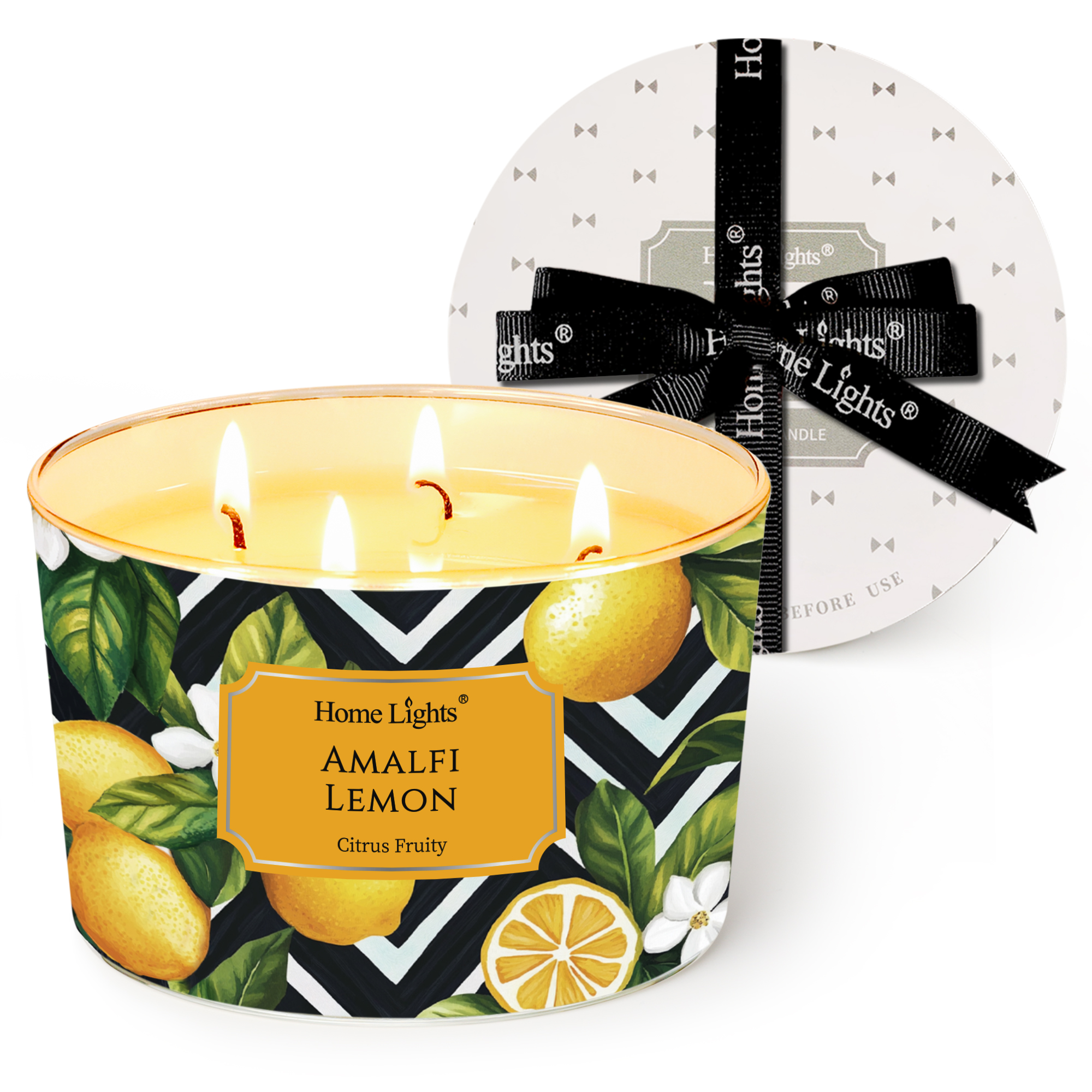 Picture of HomeLights Large jar Candle | 4-Wick Long-Lasting Scented Candles, 18oz Natural Soy Wax Candle for Home Scented, Eclectic Mixed Styles Gifts for Women & Men, Amalfi Lemon