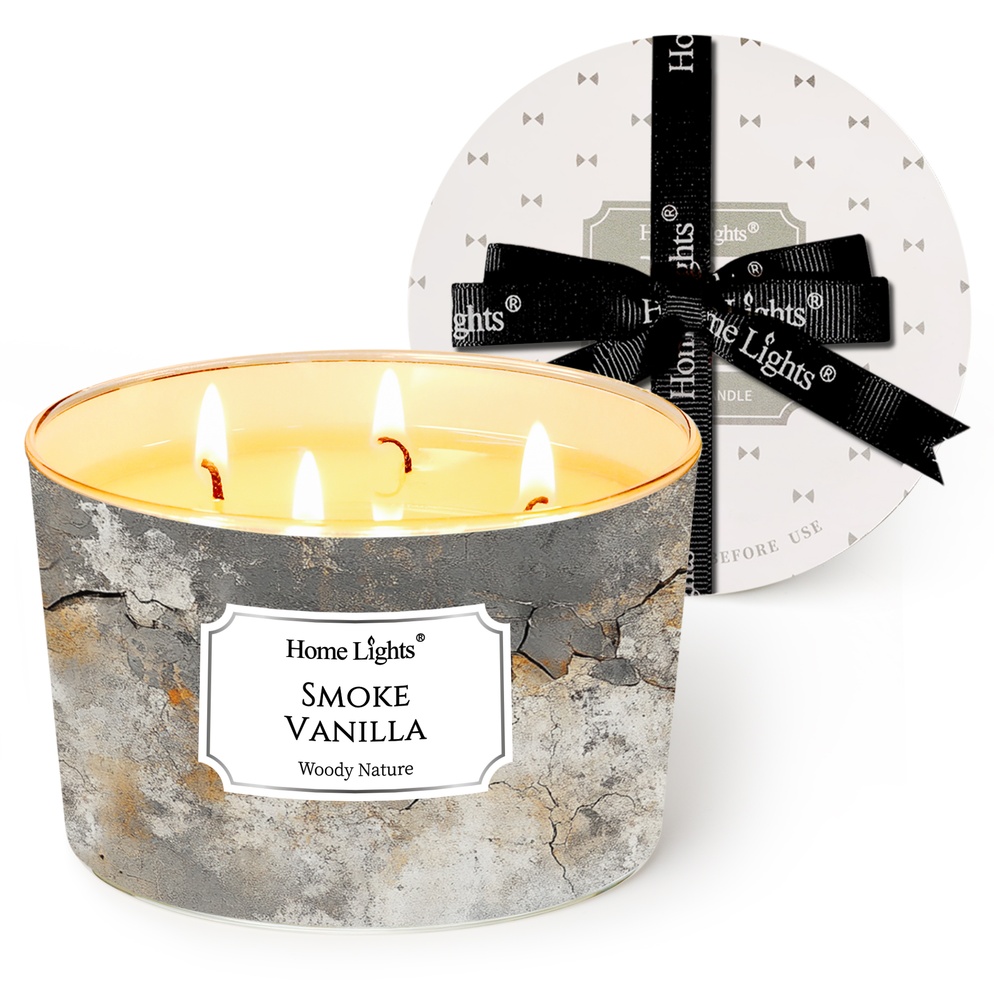 Picture of HomeLights Large jar Candle | 4-Wick Long-Lasting Scented Candles, 18oz Natural Soy Wax Candle for Home Scented, Industrial Chic Gifts for Women & Men, Smoke Vanilla