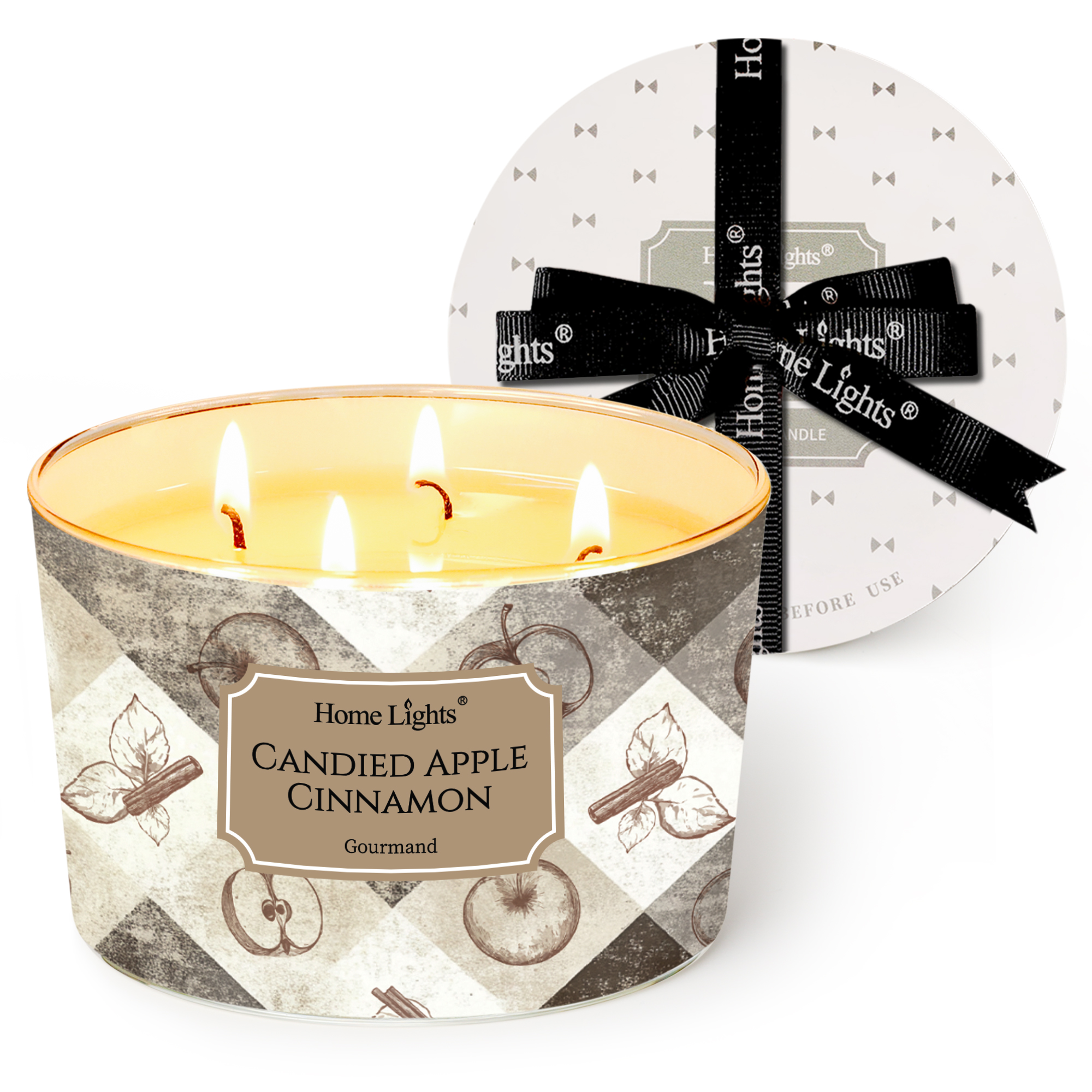 Picture of HomeLights Large jar Candle | 4-Wick Long-Lasting Scented Candles, 18oz Natural Soy Wax Candle for Home Scented, Rustic Modern Gifts for Women & Men, Candied Apple Cinnamon