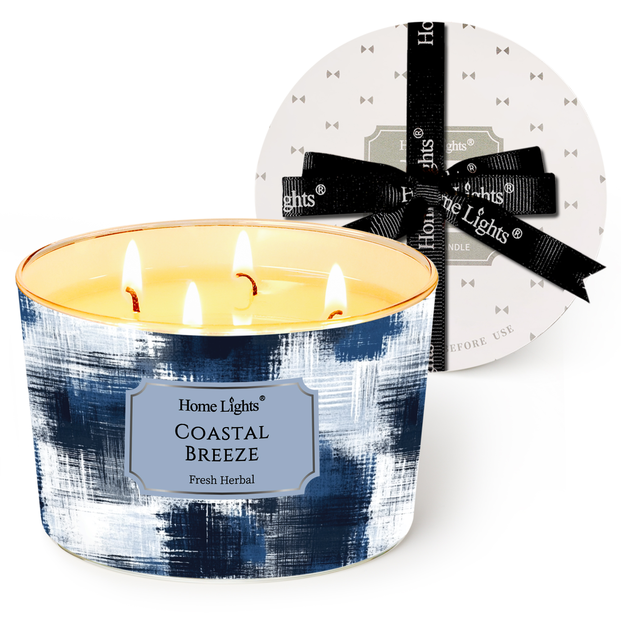 Picture of HomeLights Large jar Candle | 4-Wick Long-Lasting Scented Candles, 18oz Natural Soy Wax Candle for Home Scented, Scandinavian Minimalist Design Gifts for Women & Men, Coastal Breeze