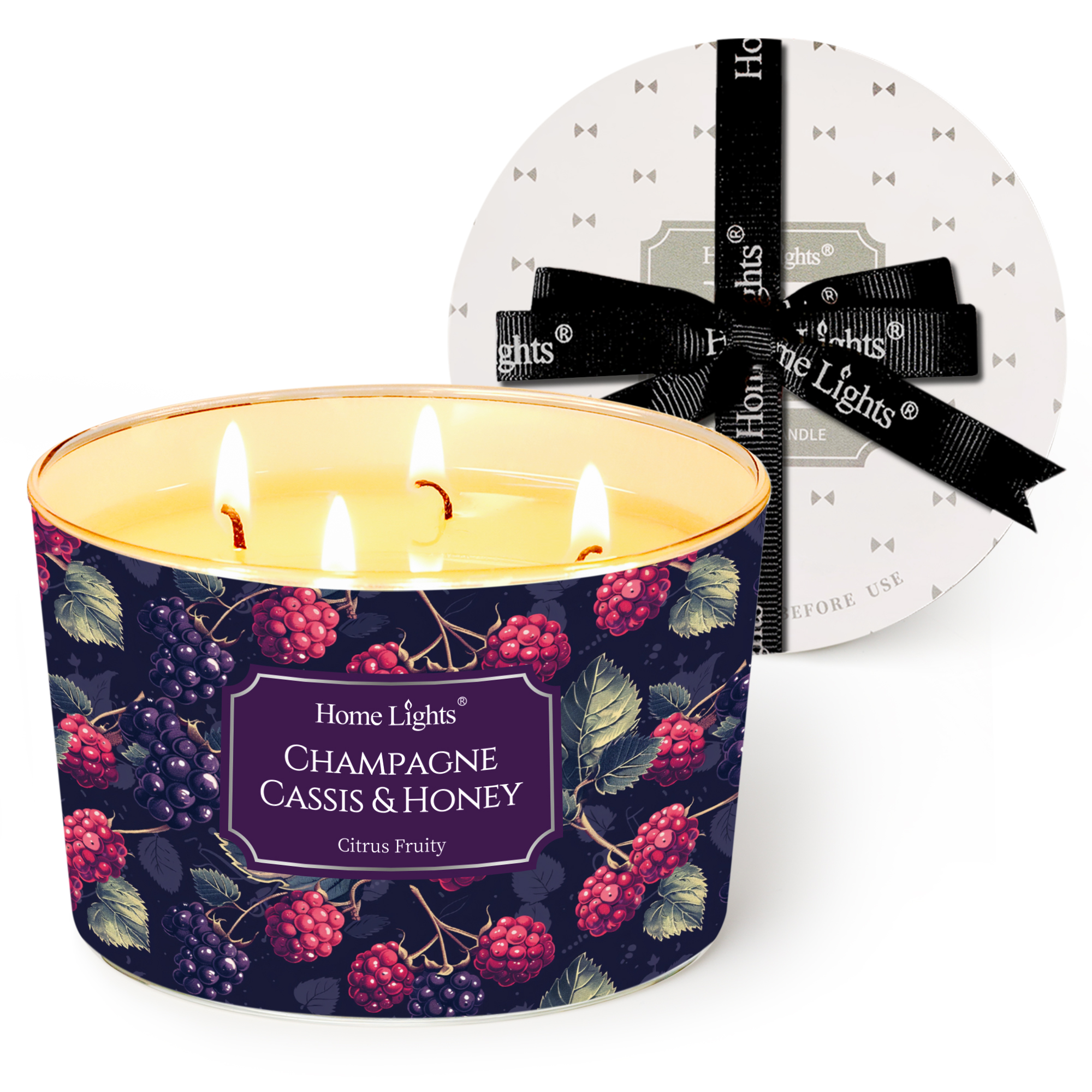 Picture of HomeLights Scented Candles for Women & Men, 18oz Candle Jars Aromatherapy 4-Wick Candle, Ideal for Eclectic Mixed Styles Home Decor and Gifts, Champagne Cassis & Honey