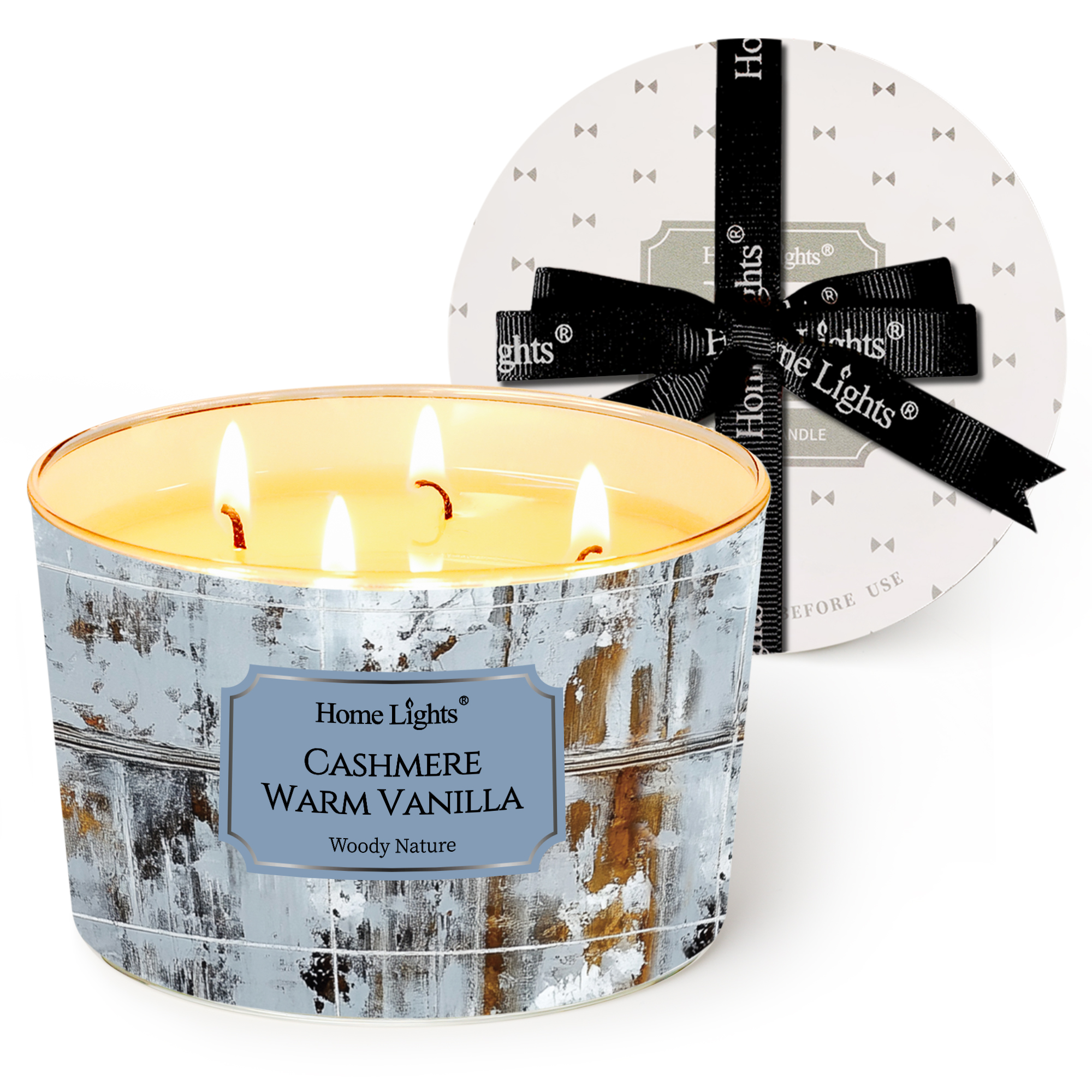 Picture of HomeLights Scented Candles for Women & Men, 18oz Candle Jars Aromatherapy 4-Wick Candle, Ideal for Industrial Chic Home Decor and Gifts, Cashmere Warm Vanilla