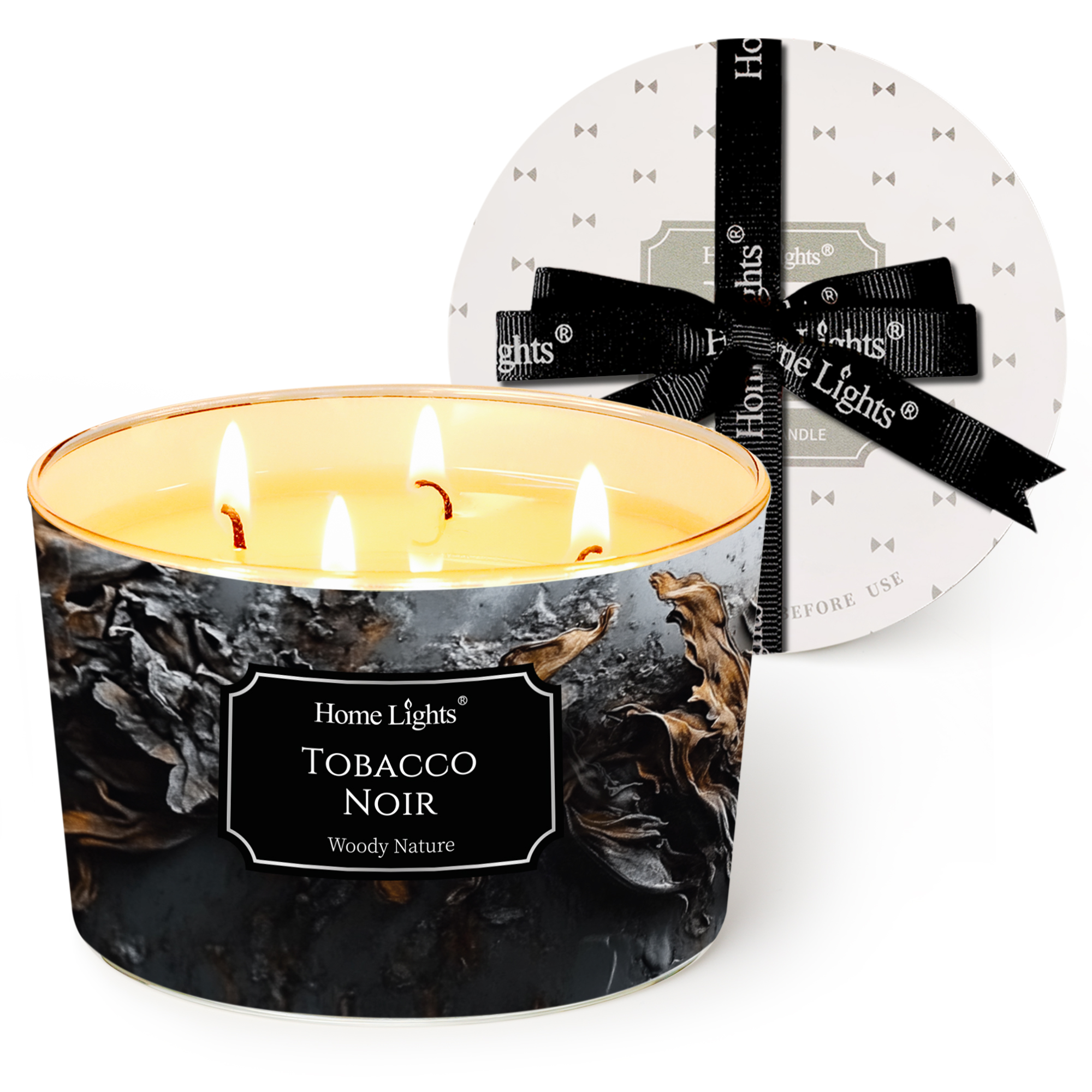 Picture of HomeLights Scented Candles for Women & Men, 18oz Candle Jars Aromatherapy 4-Wick Candle, Ideal for Industrial Chic Home Decor and Gifts, Tobacco Noir Fragrance