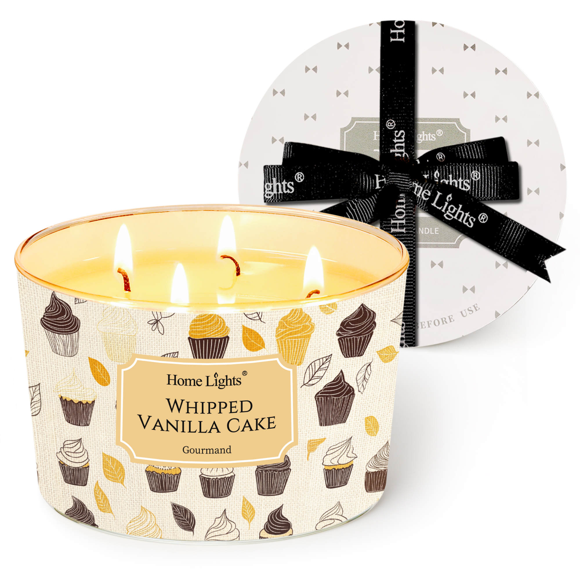 Picture of HomeLights Scented Candles for Women & Men, 18oz Candle Jars Aromatherapy 4-Wick Candle, Ideal for Rustic Modern Home Decor and Gifts, Whipped Vanilla Cake