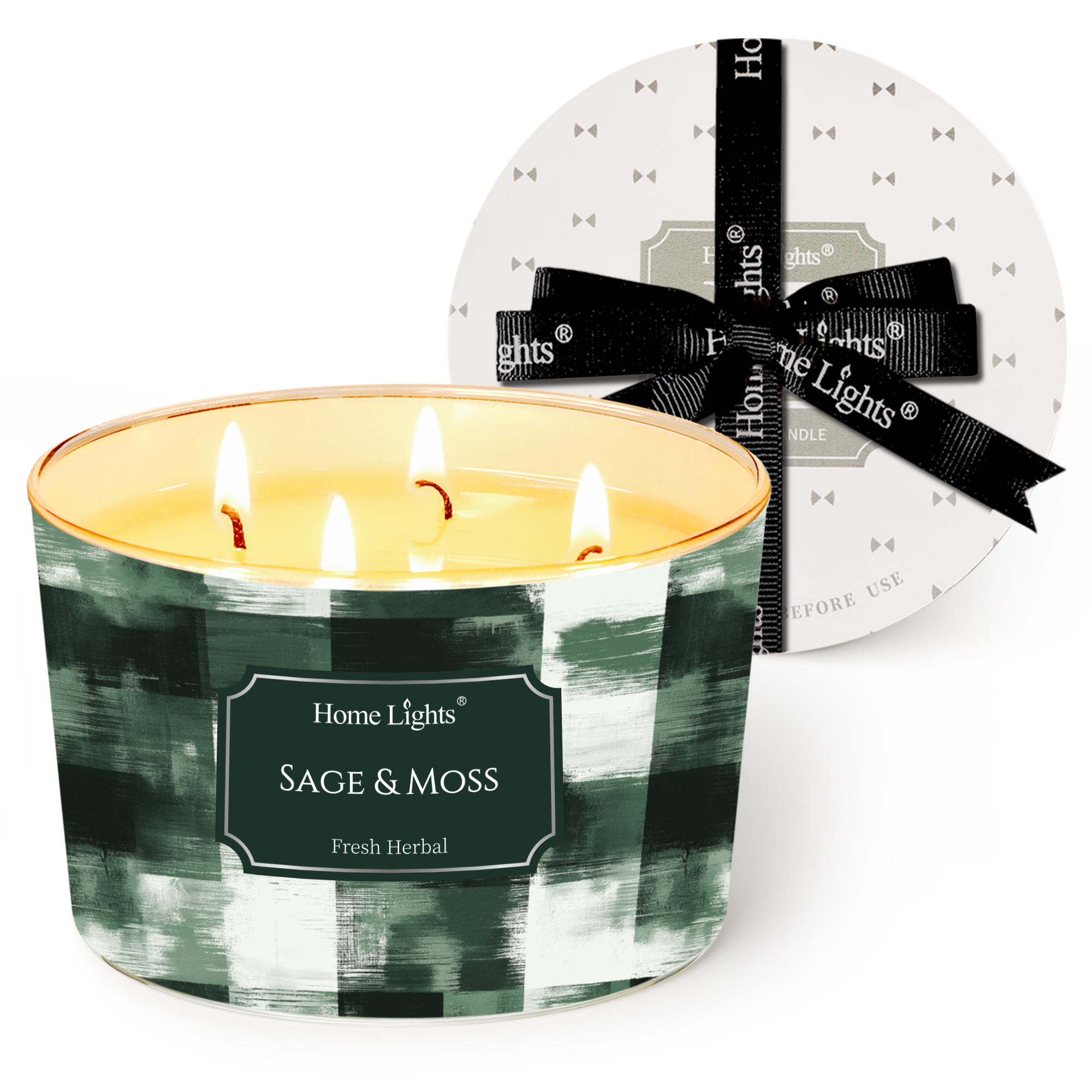 Picture of HomeLights Scented Candles for Women & Men, 18oz Candle Jars Aromatherapy 4-Wick Candle, Ideal for Scandinavian Minimalist Design Home Decor and Gifts, Sage & Moss