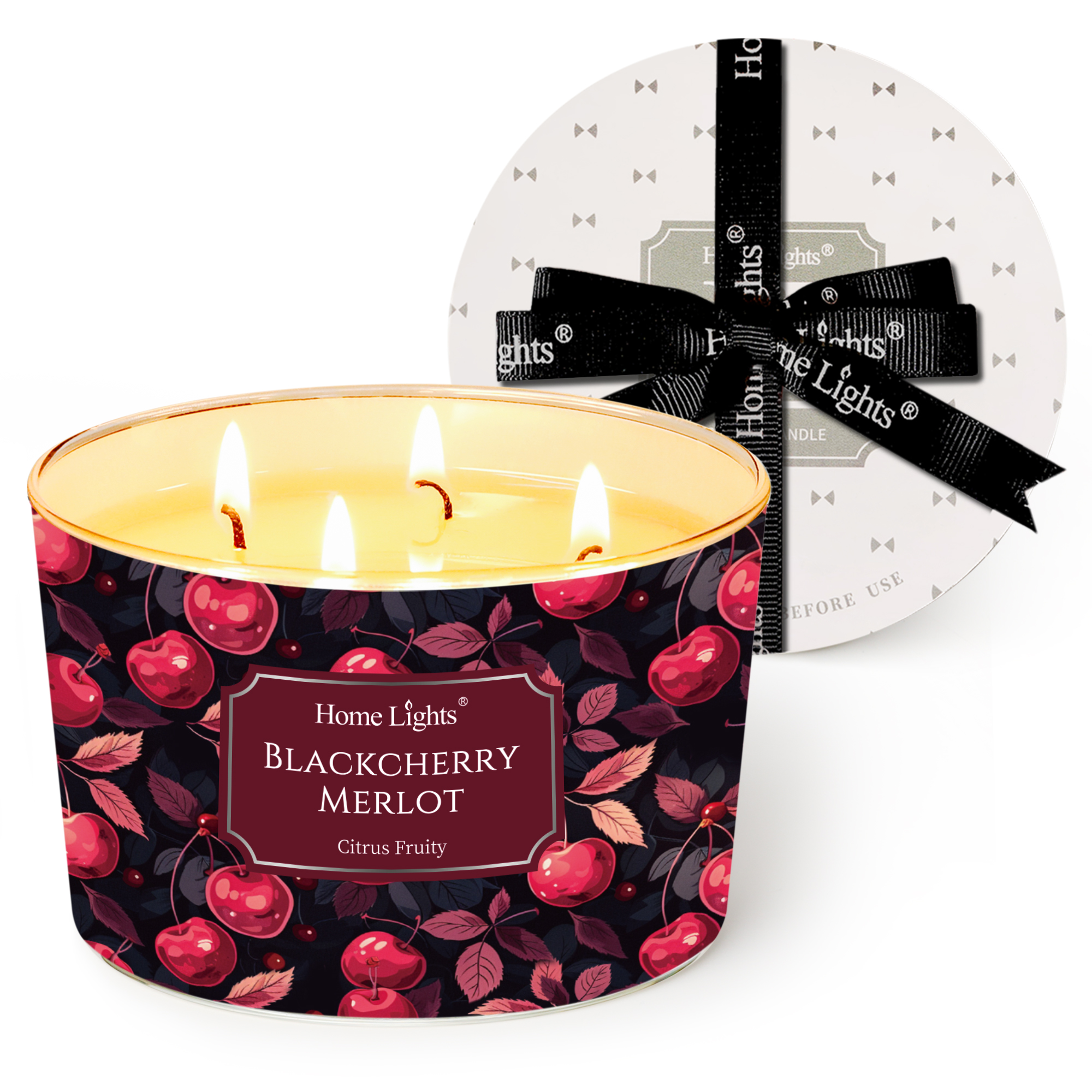 Picture of HomeLights Soy Wax Candles for Home Scented, 4-Wick Candles in Blackcherry Merlot Scented, Aromatherapy Candles Gift for Parties, Relaxing, Eclectic Mixed Styles, 18oz